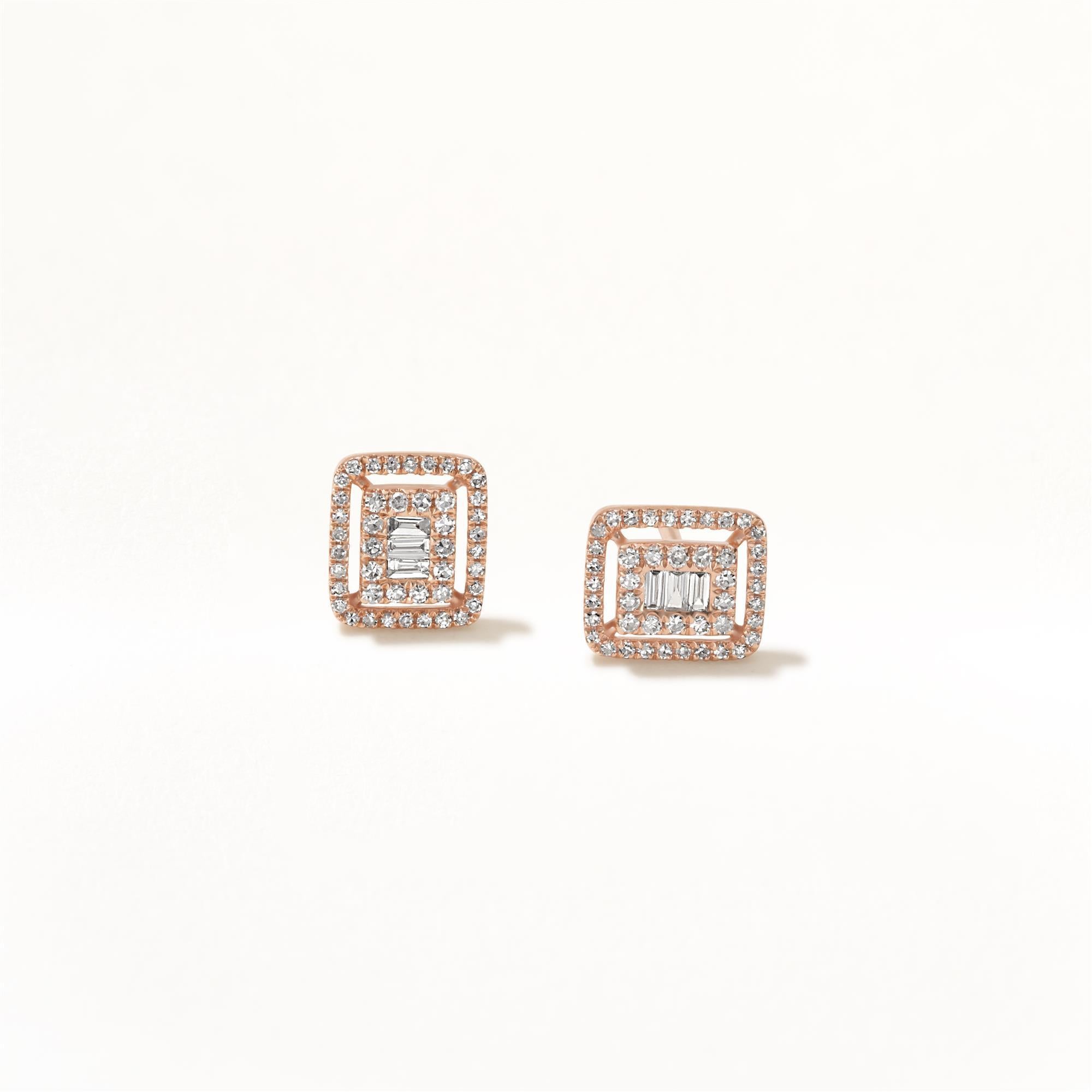 Taglio baguette Orecchini Luxle con montatura di diamanti naturali da 0,41 cttw in oro rosa 14 carati in vendita