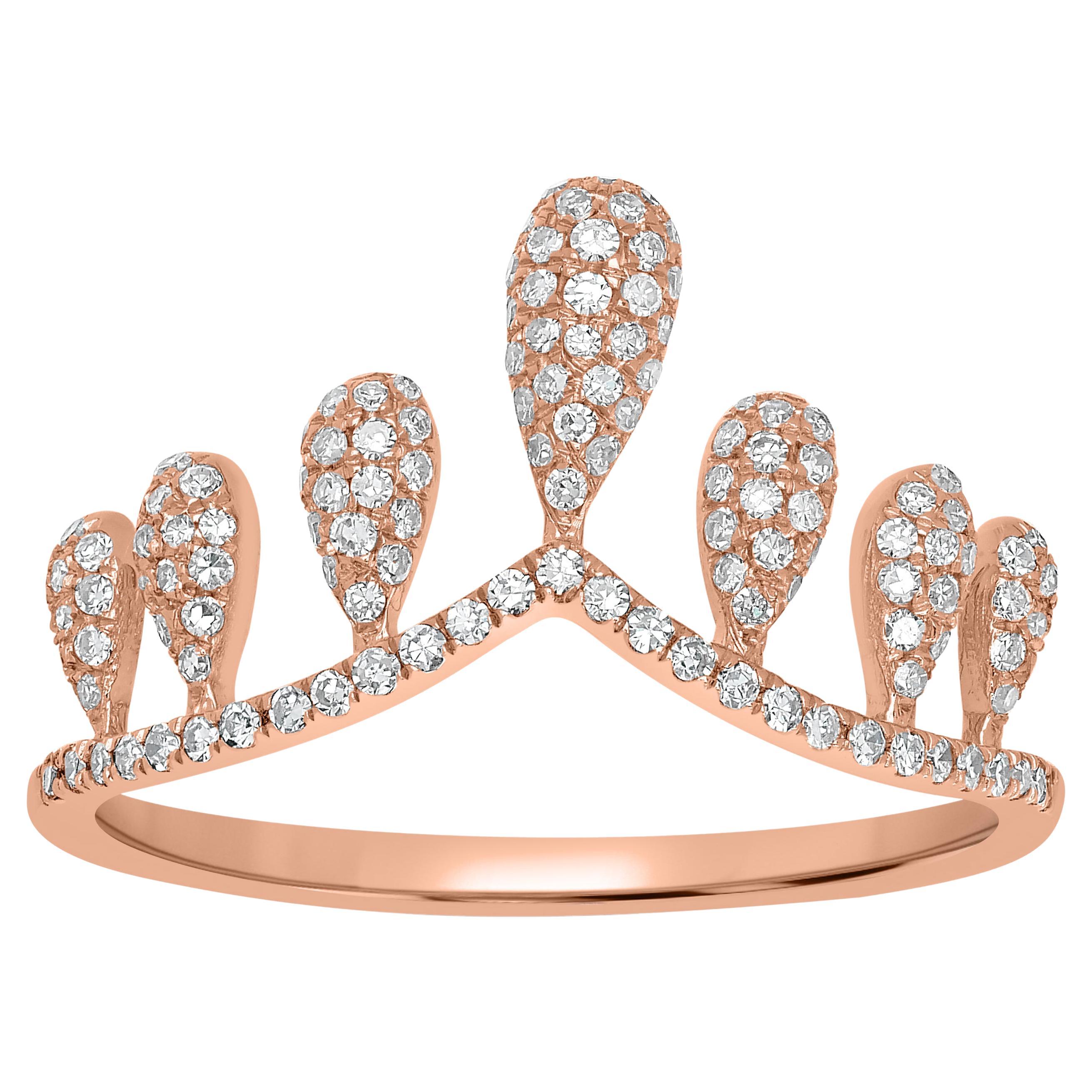 Luxle 0.40 Carats Pave Diamond Crown Ring in 14k Rose Gold For Sale
