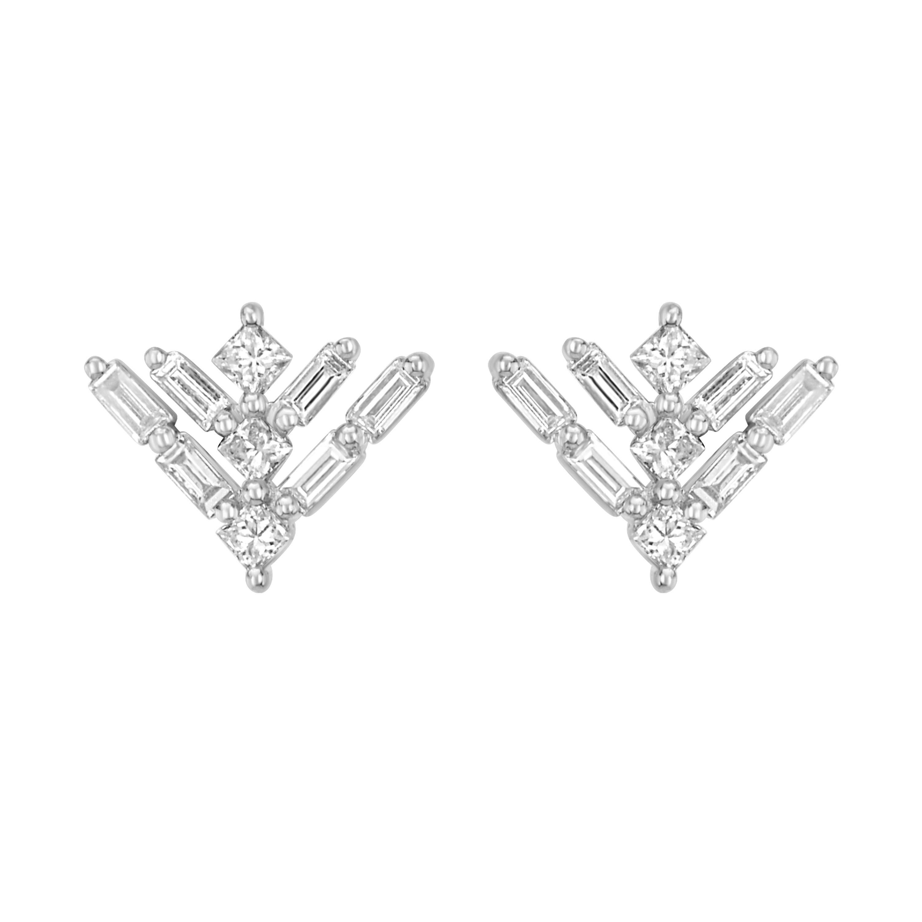 Baguette Cut Luxle 0.40 Cttw. Natural Diamond Arrow Stud Earrings in 14k White Gold For Sale