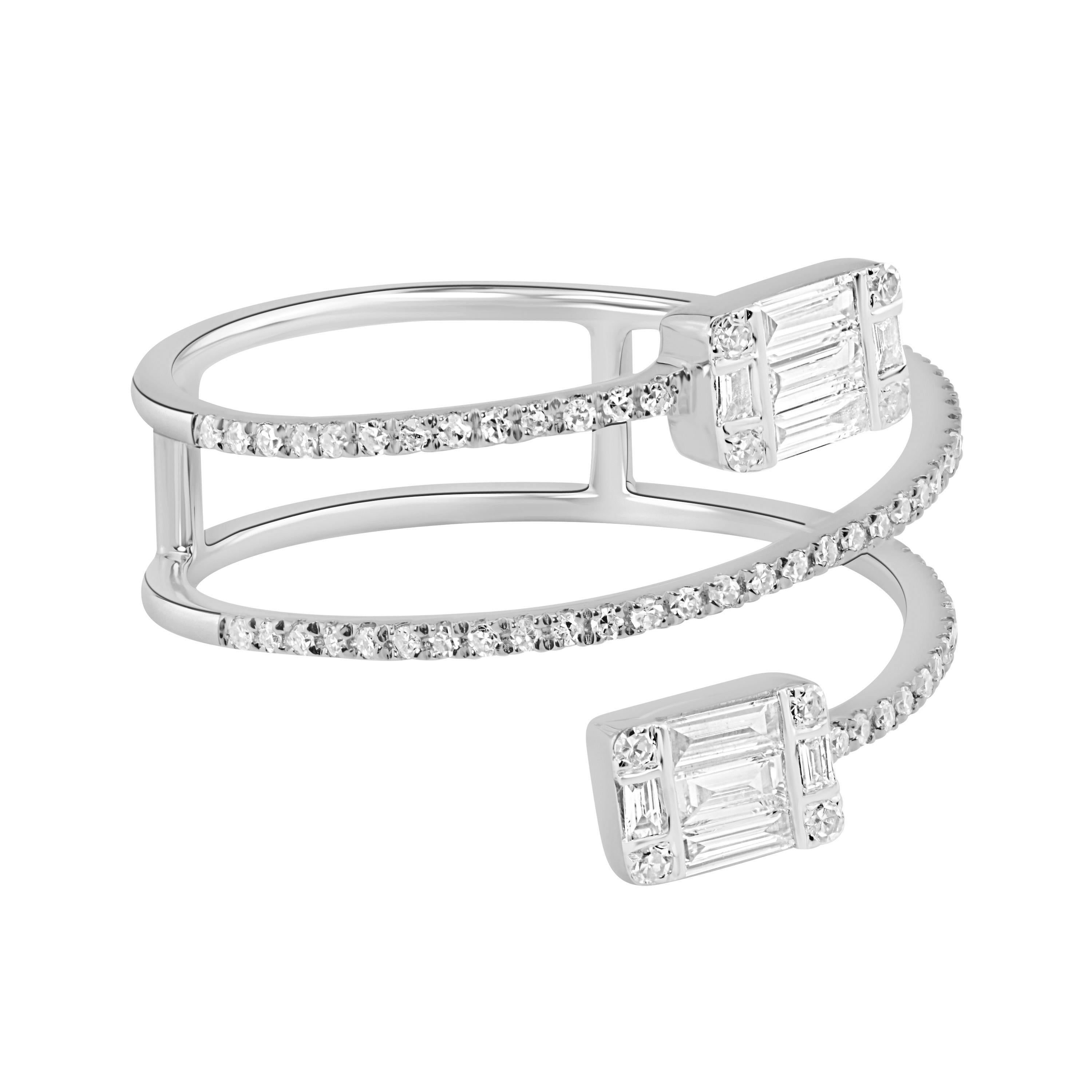 Luxle 0.50 Cttw. Natürlicher Diamant Bypass-Ring 18k Weißgold , Größe 7 (Baguetteschliff)