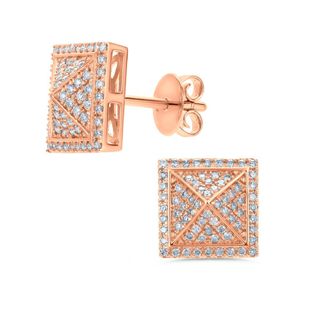 Luxle 0.42 Cttw. Quadratische Diamant-Ohrstecker aus 18 Karat Roségold (Rundschliff)