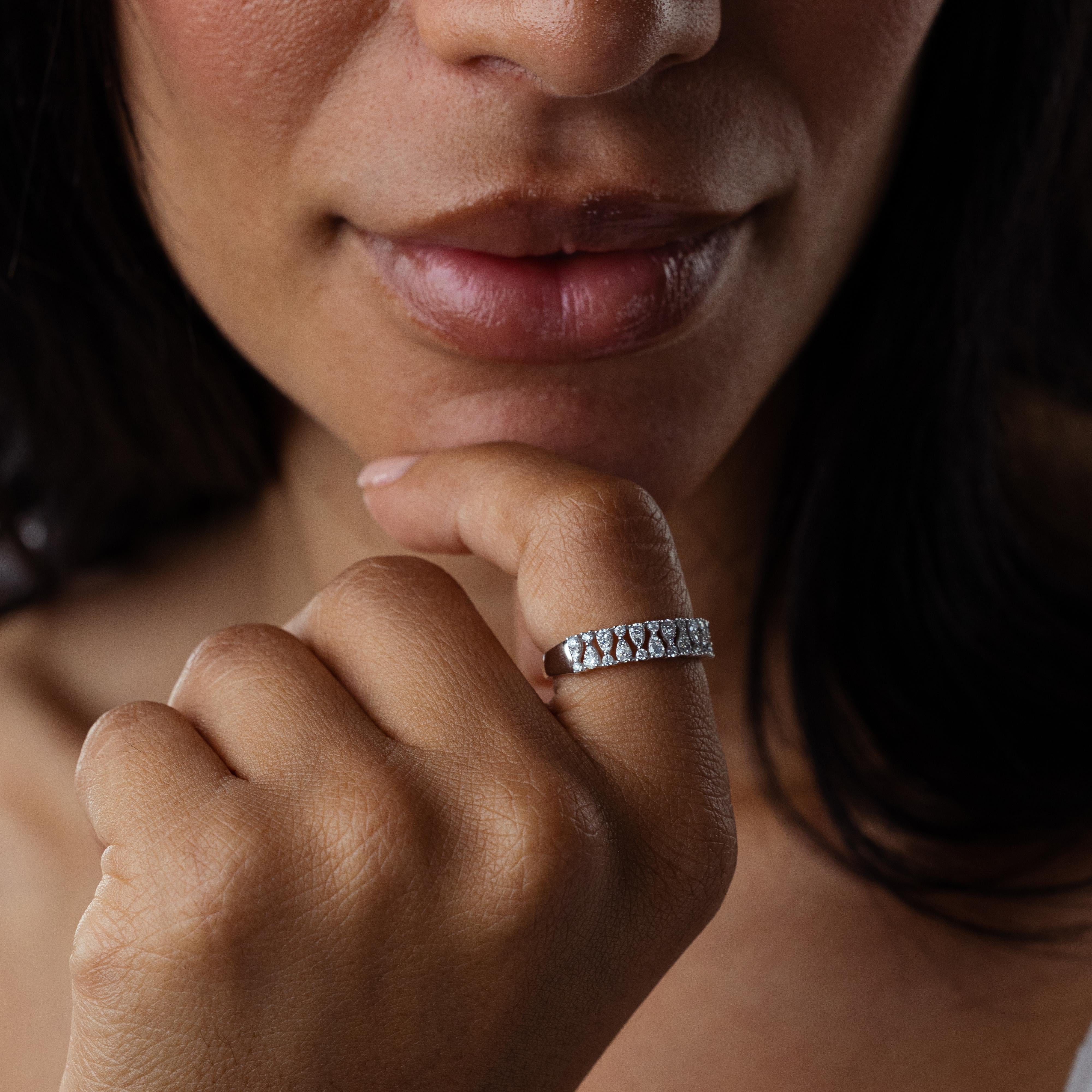 Round Cut Luxle 1/2 Cttw Natural Diamond Band Ring in 18K White Gold, Size 6.5 For Sale