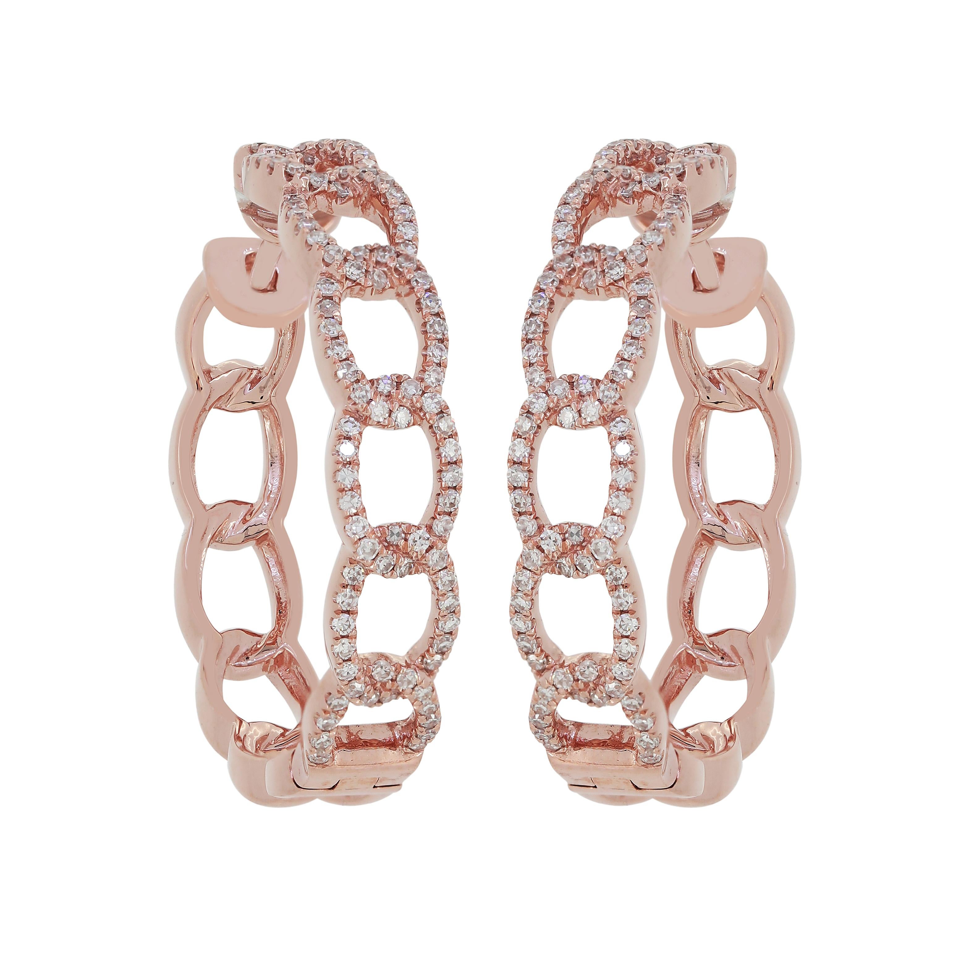 These Luxle hoops boast a design of intertwined linked frames in 18K rose gold. Each pair is embellished with 190 pave round diamonds. They have huggie backs.

Please follow the Luxury Jewels storefront to view the latest collections & exclusive one