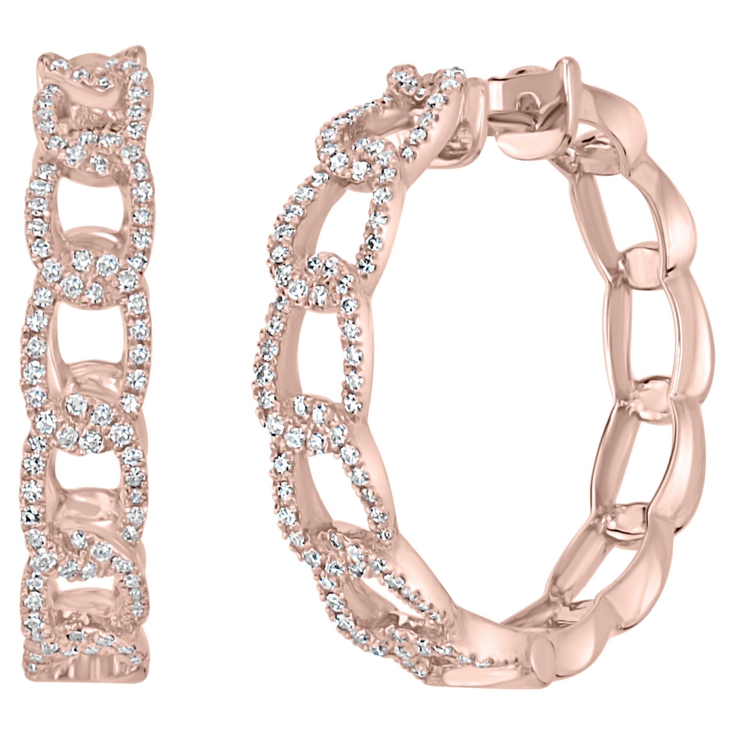 Luxle 0.43 Cttw. Pave Round Diamond Link Hoop Earrings in 18k Rose Gold