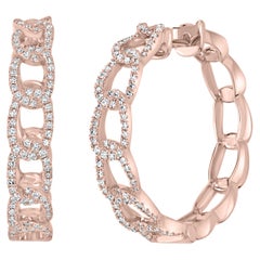Luxle 0.43 Cttw. Pave Round Diamond Link Hoop Earrings in 18k Rose Gold
