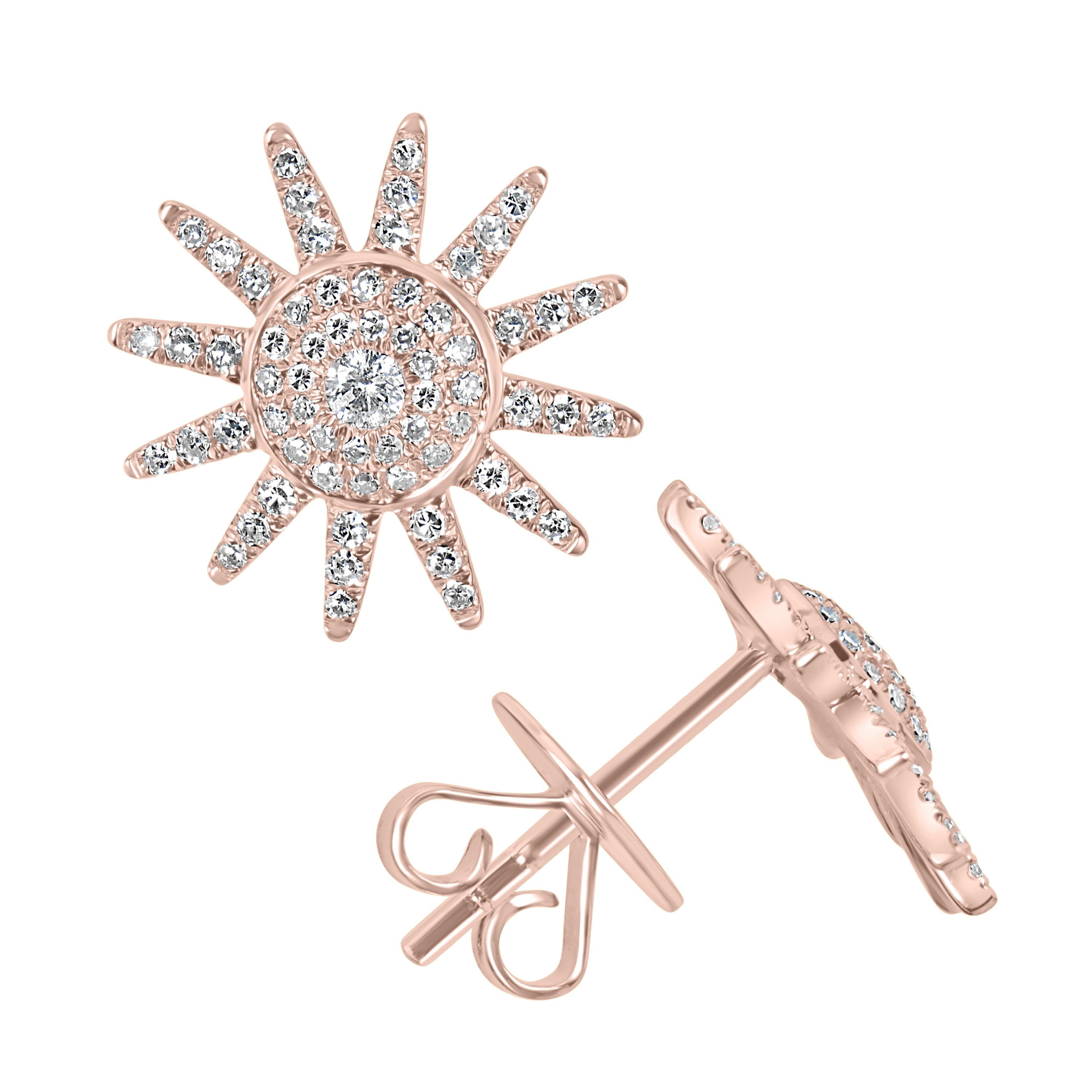 Luxle 0.50 Cttw. Natural Diamond Star Stud Earrings in 18k Rose Gold In New Condition In New York, NY