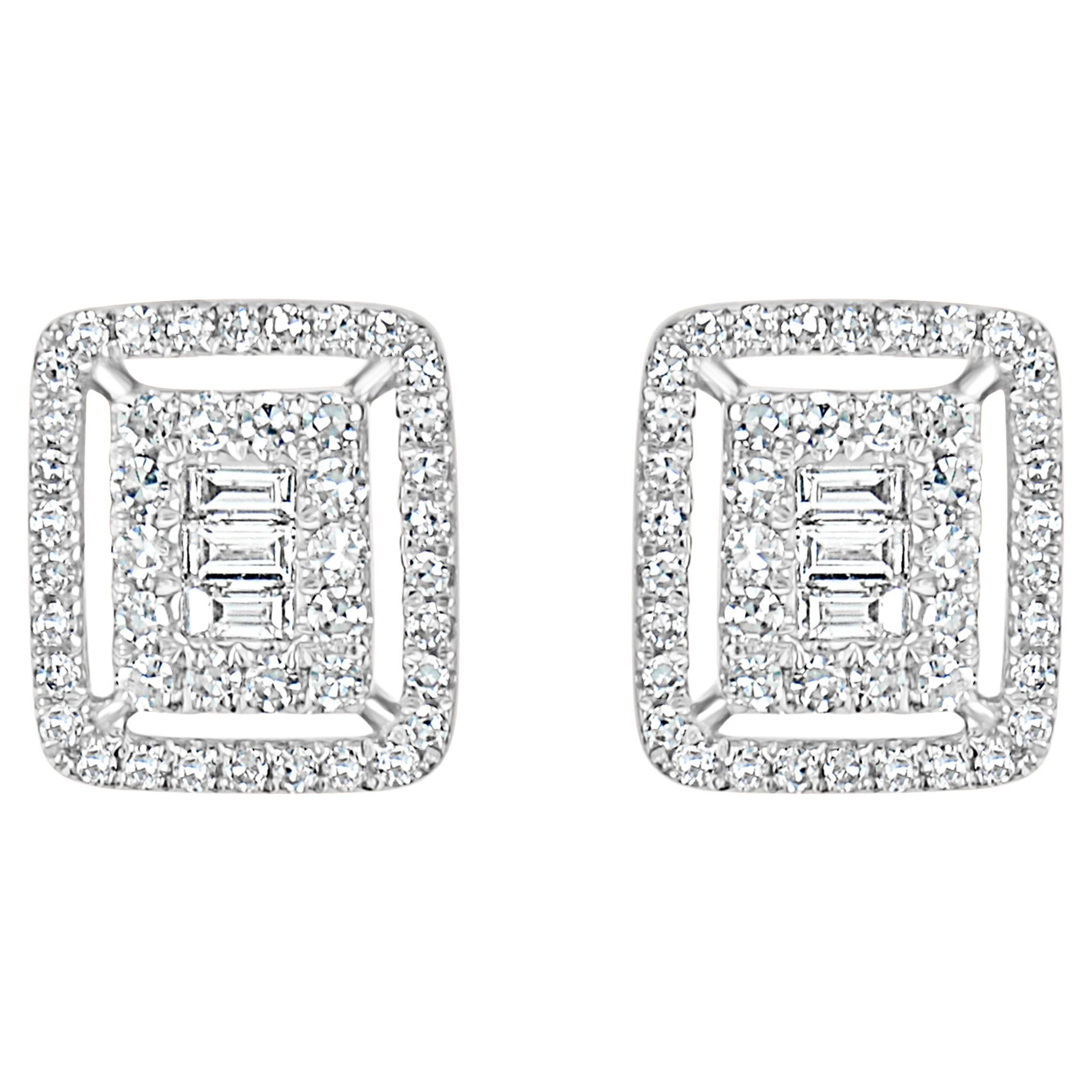 Luxle 0.50 Cttw. Natural Diamond Square Stud Earrings in 14K White Gold, Size 7