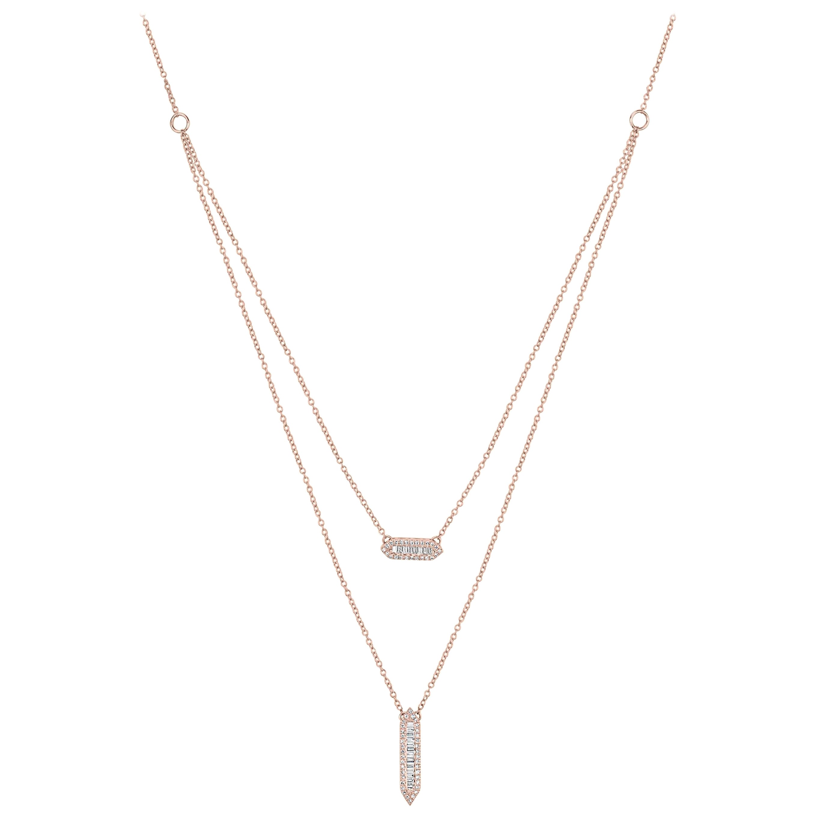 Luxle 0.45 CT. T.W Natural Diamond Layered Pendant Necklace in 14k Rose Gold