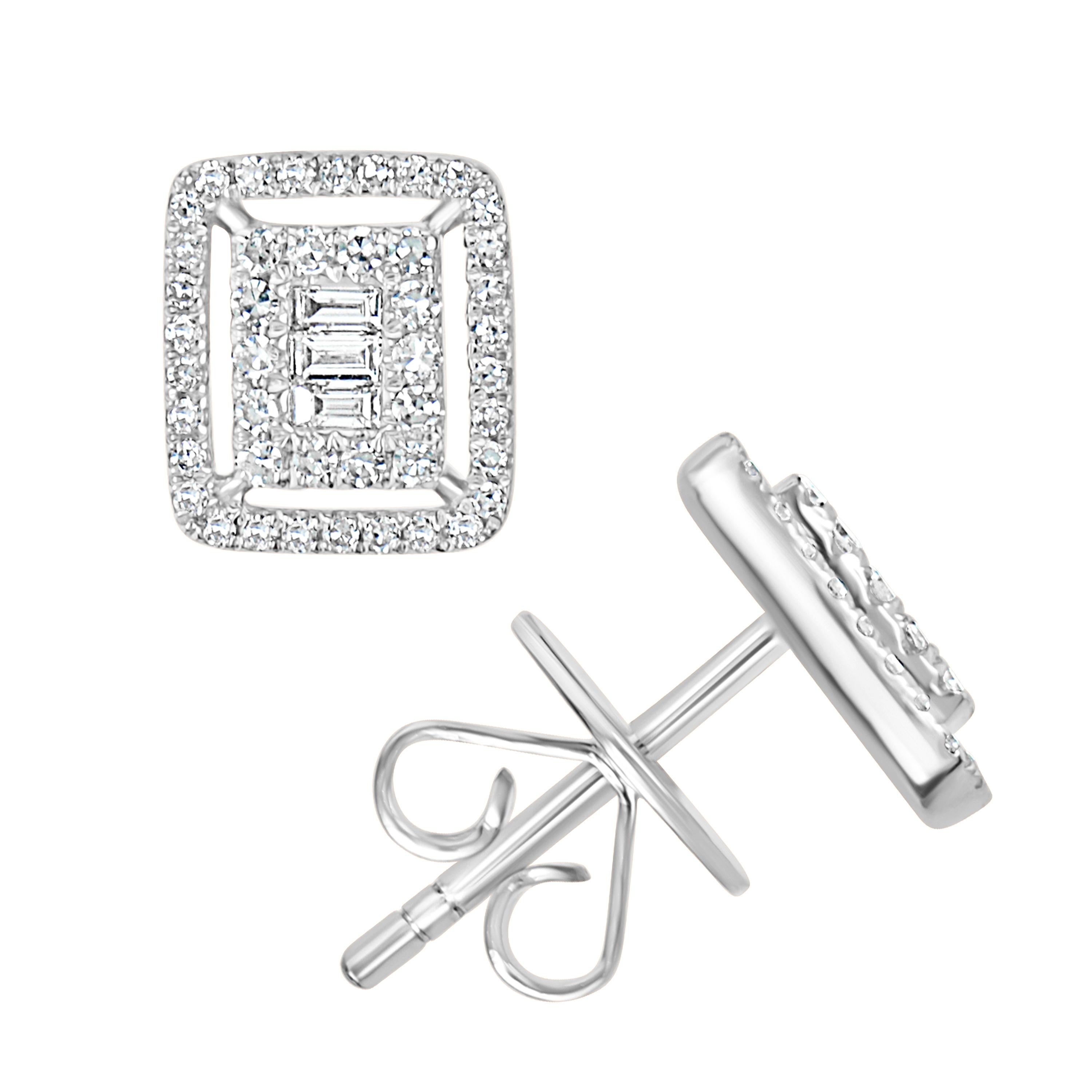 Taille baguette Luxle Clous d'oreilles cadre en or blanc 18 carats avec diamants naturels 1/2 carat en vente