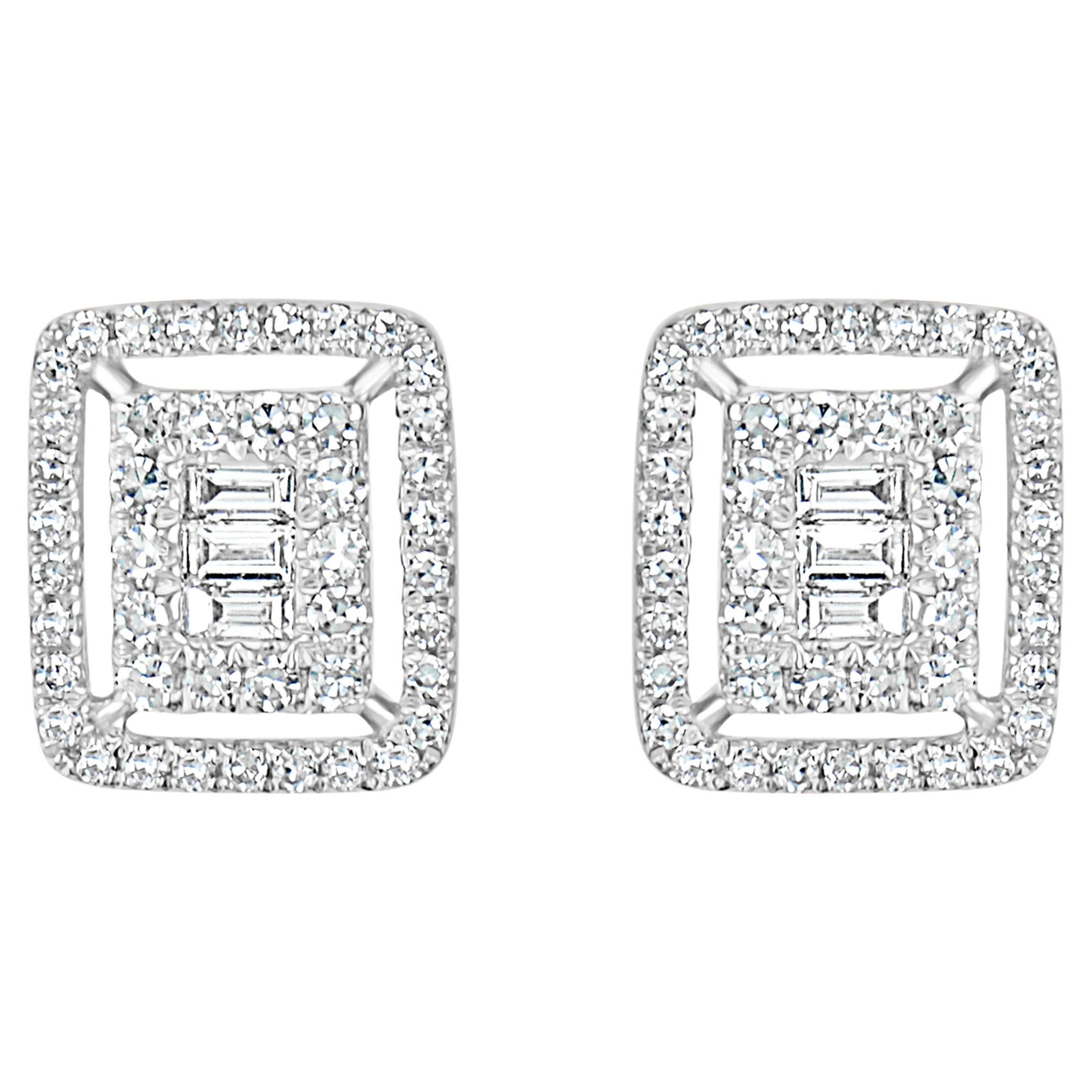 Luxle 1/2 Cttw Natural Diamond Frame Stud Earrings in 18k White Gold