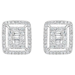 Luxle 0.45cttw Round Pave Diamond Frame Stud Earrings in 18k White Gold