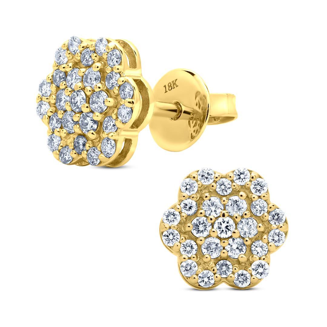Luxle 0,50 Cttw natürliche Diamant-Ohrstecker mit Blumenmuster aus 18 Karat Gelbgold (Zeitgenössisch) im Angebot