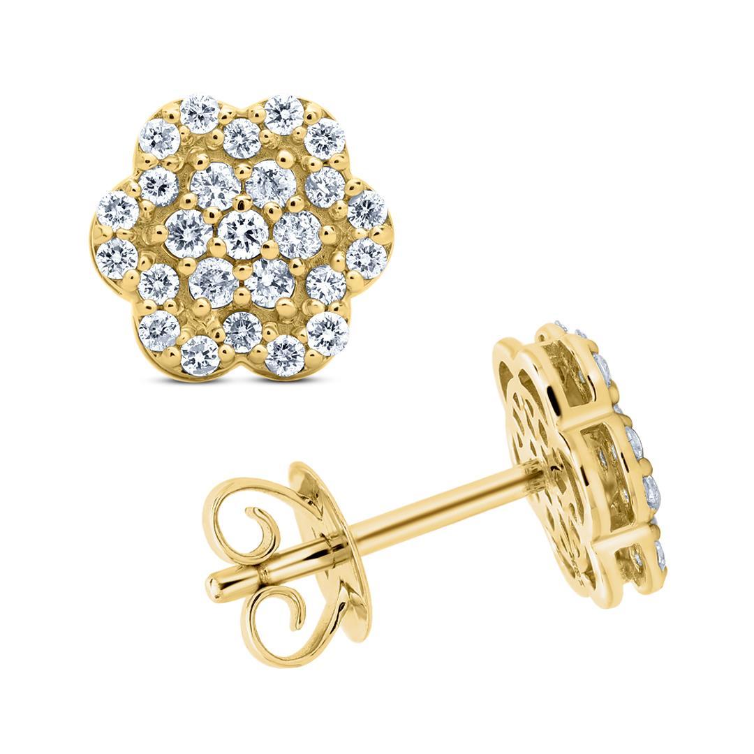 Luxle 0,50 Cttw natürliche Diamant-Ohrstecker mit Blumenmuster aus 18 Karat Gelbgold (Rundschliff) im Angebot