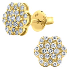 Luxle Pendientes florales de diamantes naturales de 0,50 qt de oro amarillo de 18k