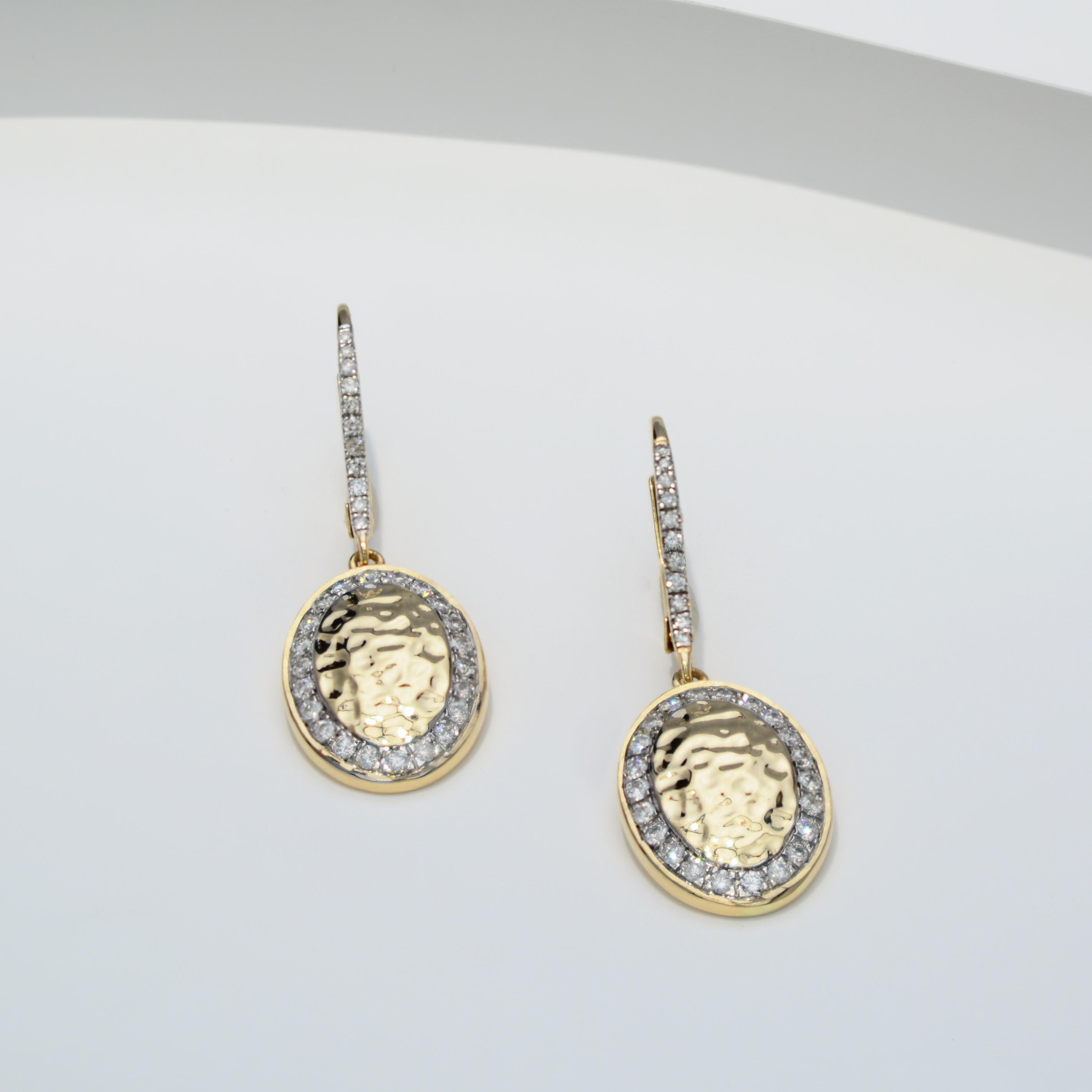 Round Cut Luxle 0.46 Cttw. Diamond Dangle Earrings in 14K Yellow and White Gold For Sale