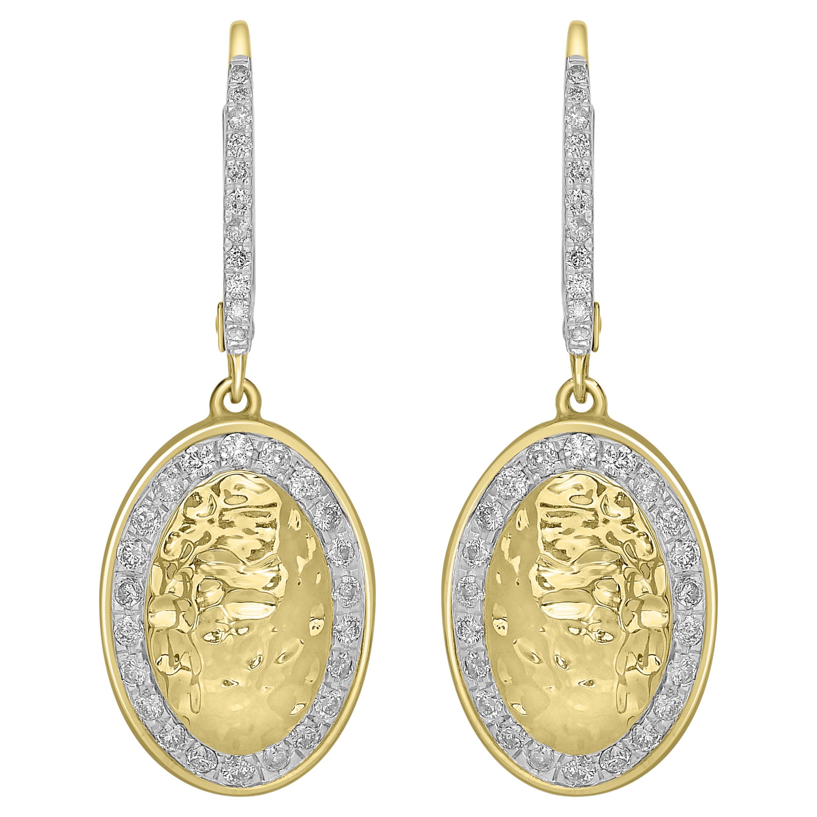 le 0,46 carat Pendants d'oreilles en or jaune et blanc 14 carats avec diamants