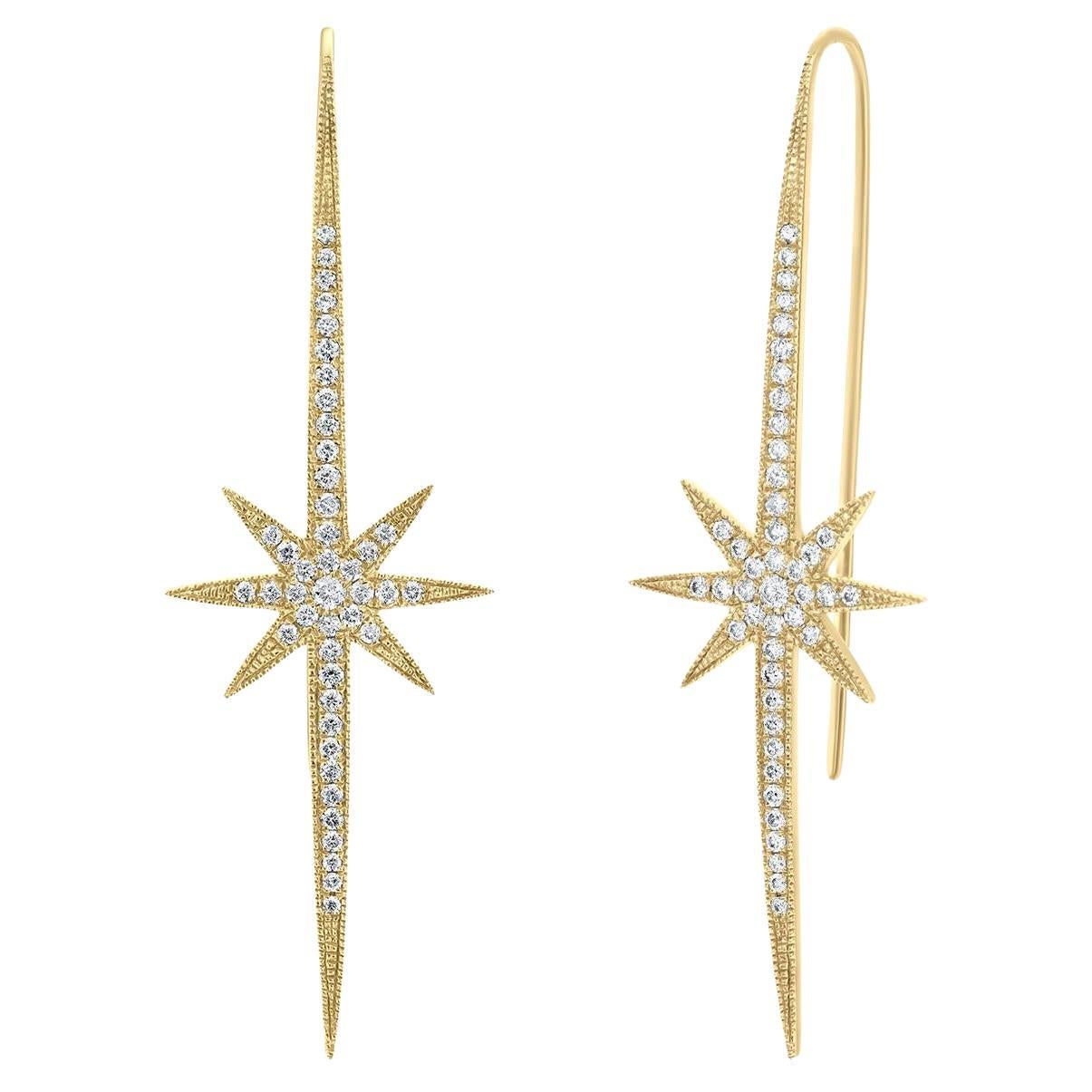 Luxle 0.50 Cttw Natural Diamond Starburst Drop Earrings in 14K Yellow Gold