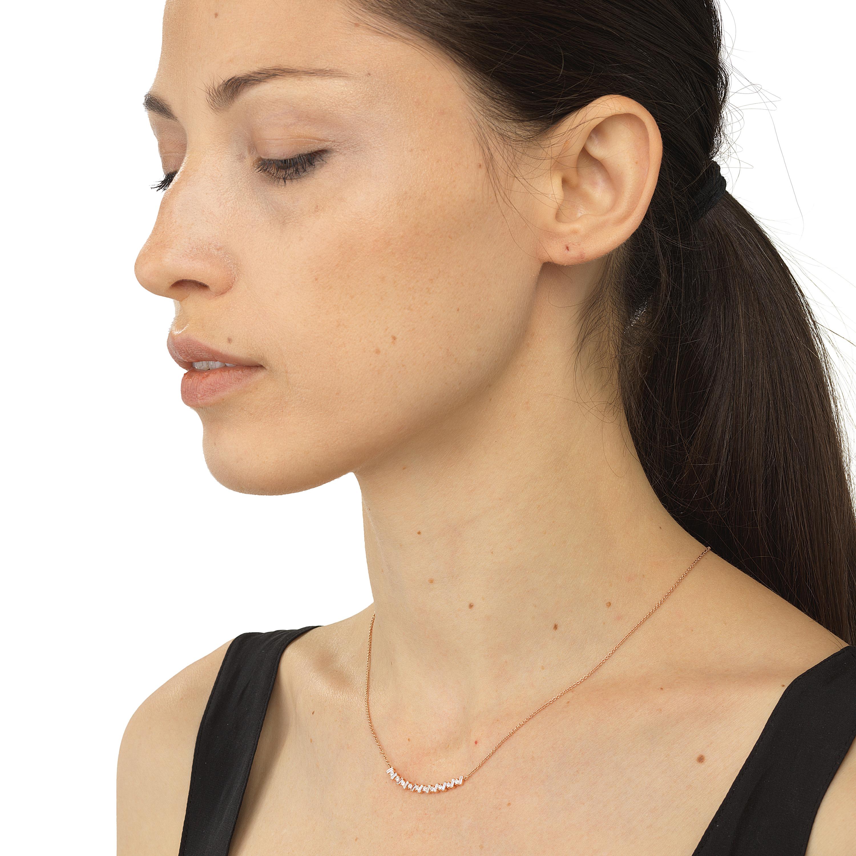 Baguette Cut Luxle 0.47 Carat T.W Diamond Curve Pendant Necklace in 14k Rose Gold For Sale