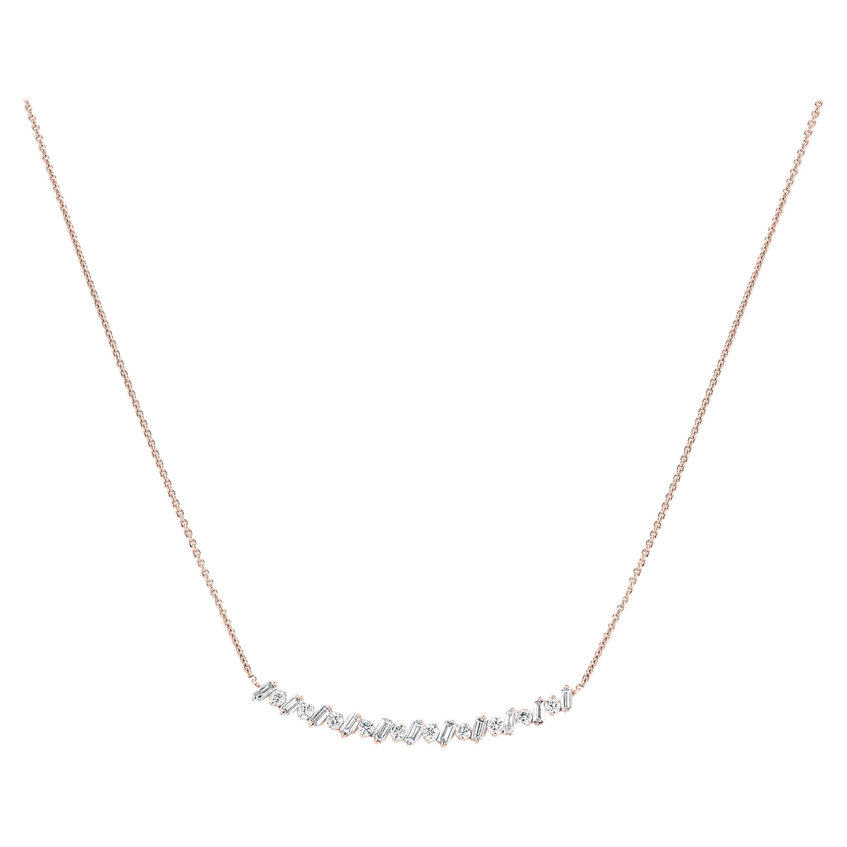 Luxle 0.47 Carat T.W Diamond Curve Pendant Necklace in 14k Rose Gold For Sale