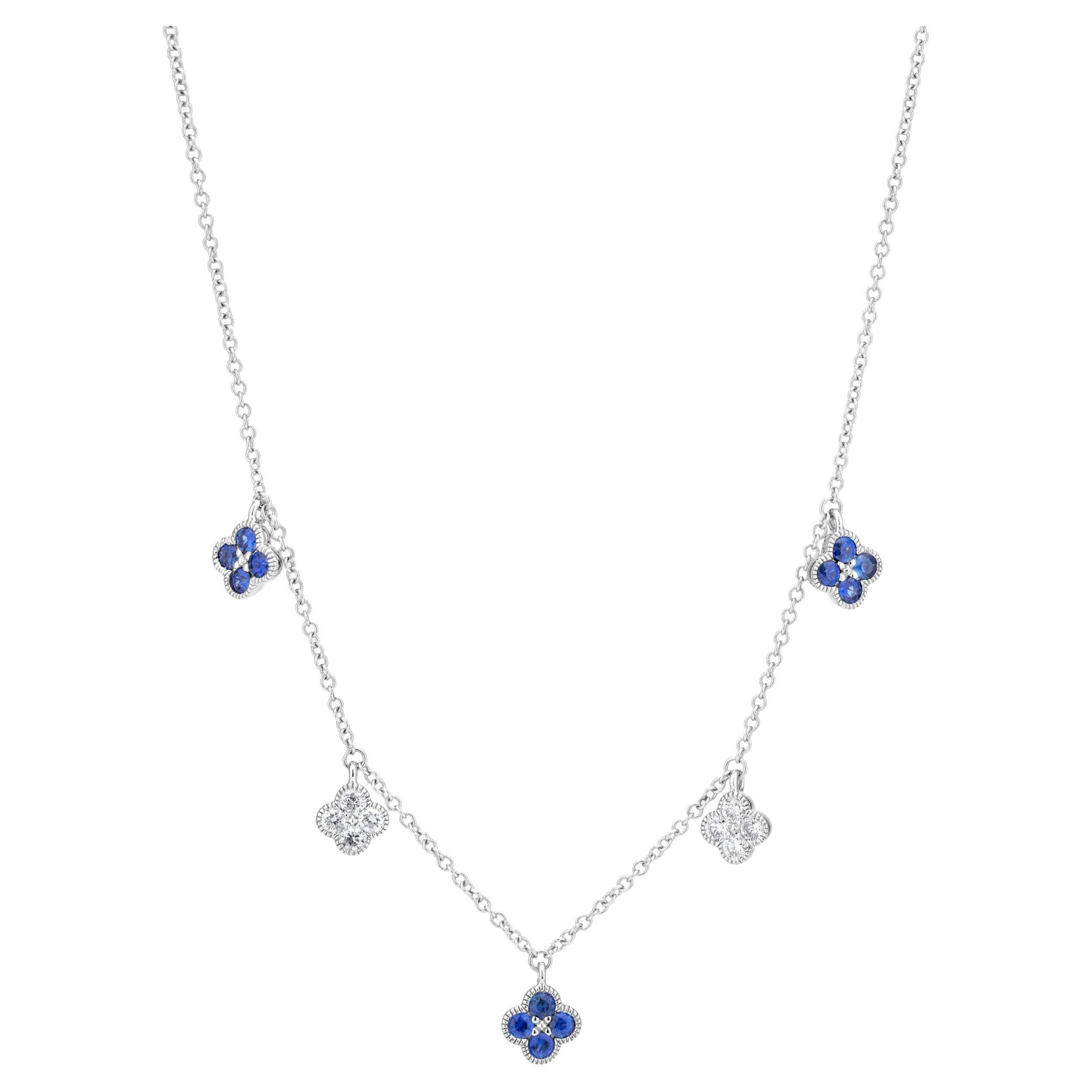 Round Cut Luxle 0.50 Cttw Natural Blue Sapphire/Diamond 16 Inch Necklace in 18K White Gold