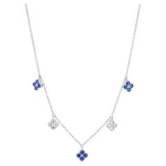 Luxle 0,50 Cttw Zaffiro Blu Naturale/Diamante Collana da 16 pollici in oro bianco 18K
