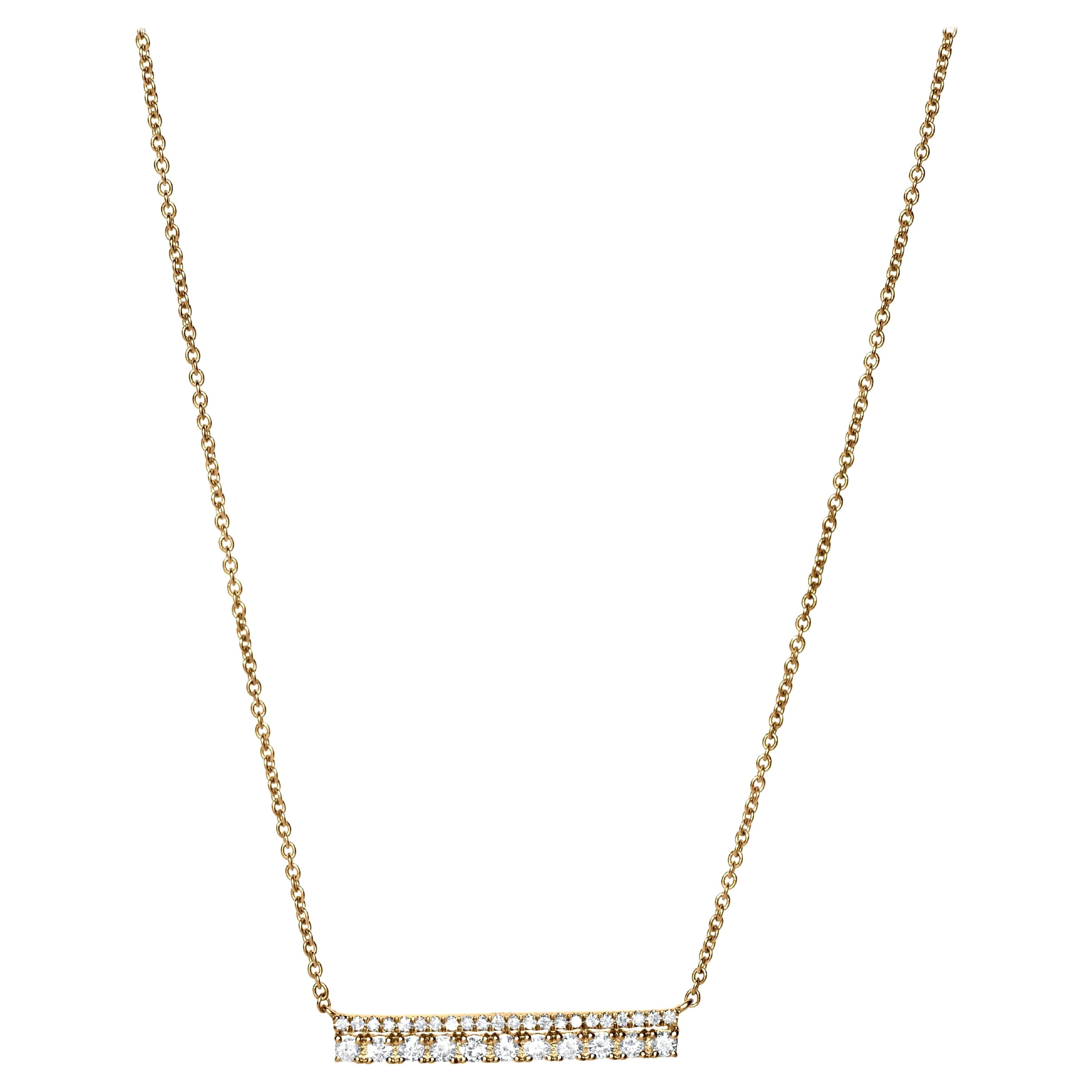 Luxle 0.47 Cttw. Pave Round Diamond Bar Pendant Necklace in 18k Yellow Gold For Sale