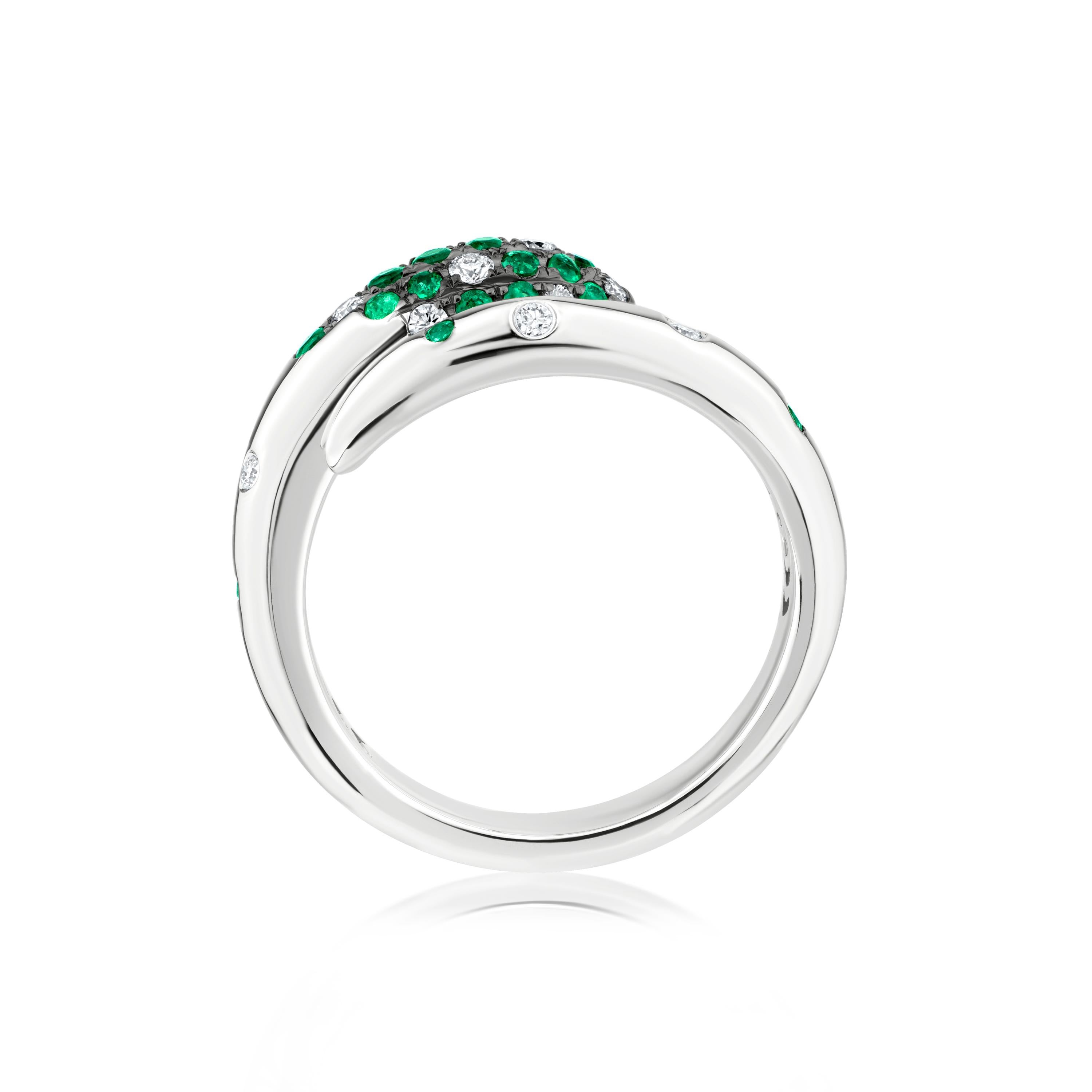  Elevate your style with the Luxle 0.50 Cttw. Emerald and Diamond Bypass Serpent Ring in 18k White Gold—an exquisite embodiment of elegance and artistry. This captivating serpent ring captures the essence of mystique and sophistication, making it a