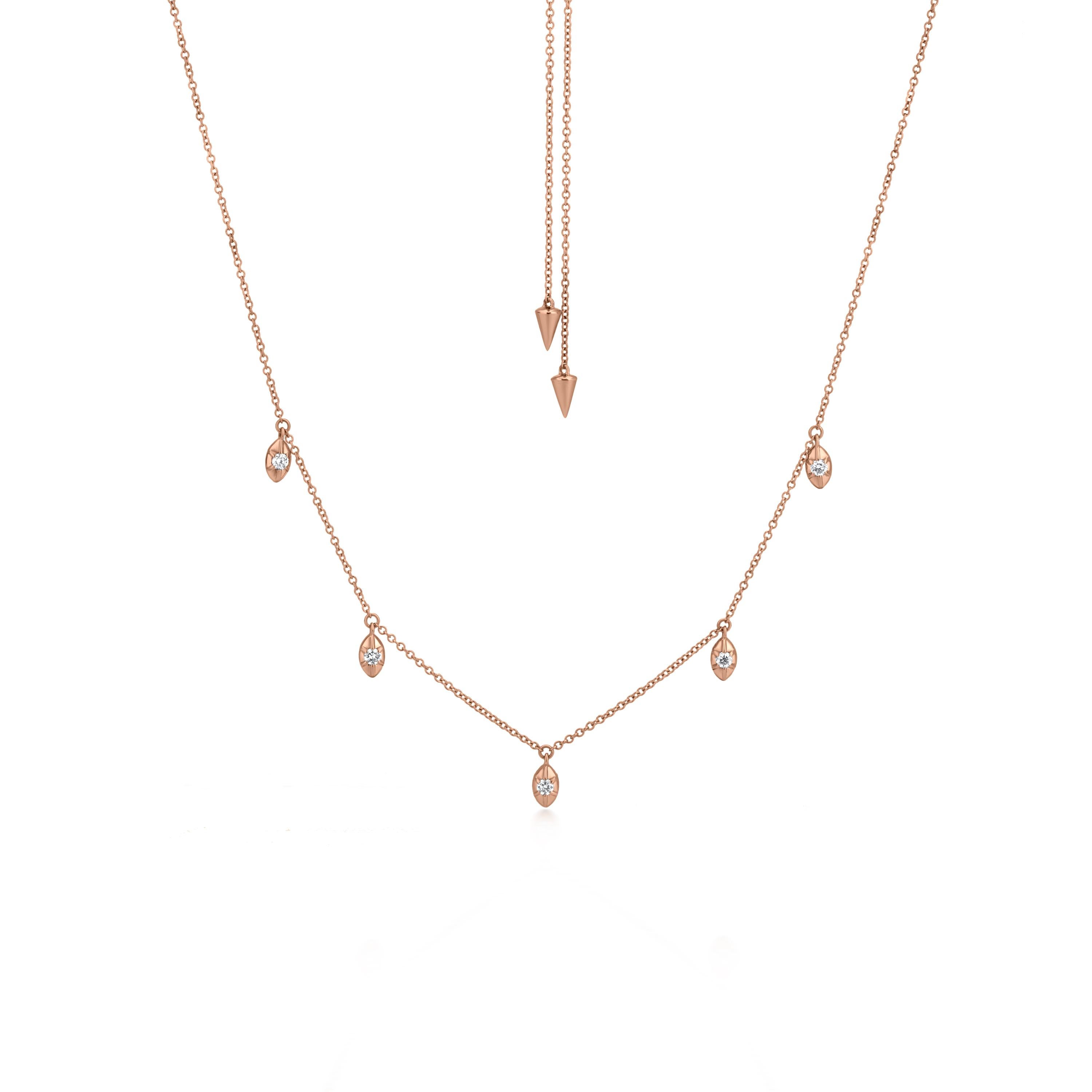 Luxle 0,50 Karat Gesamtkaratgewicht Natürlicher Tropfen-Diamant 28 Zoll Verstellbare Halskette 14K Roségold (Zeitgenössisch) im Angebot