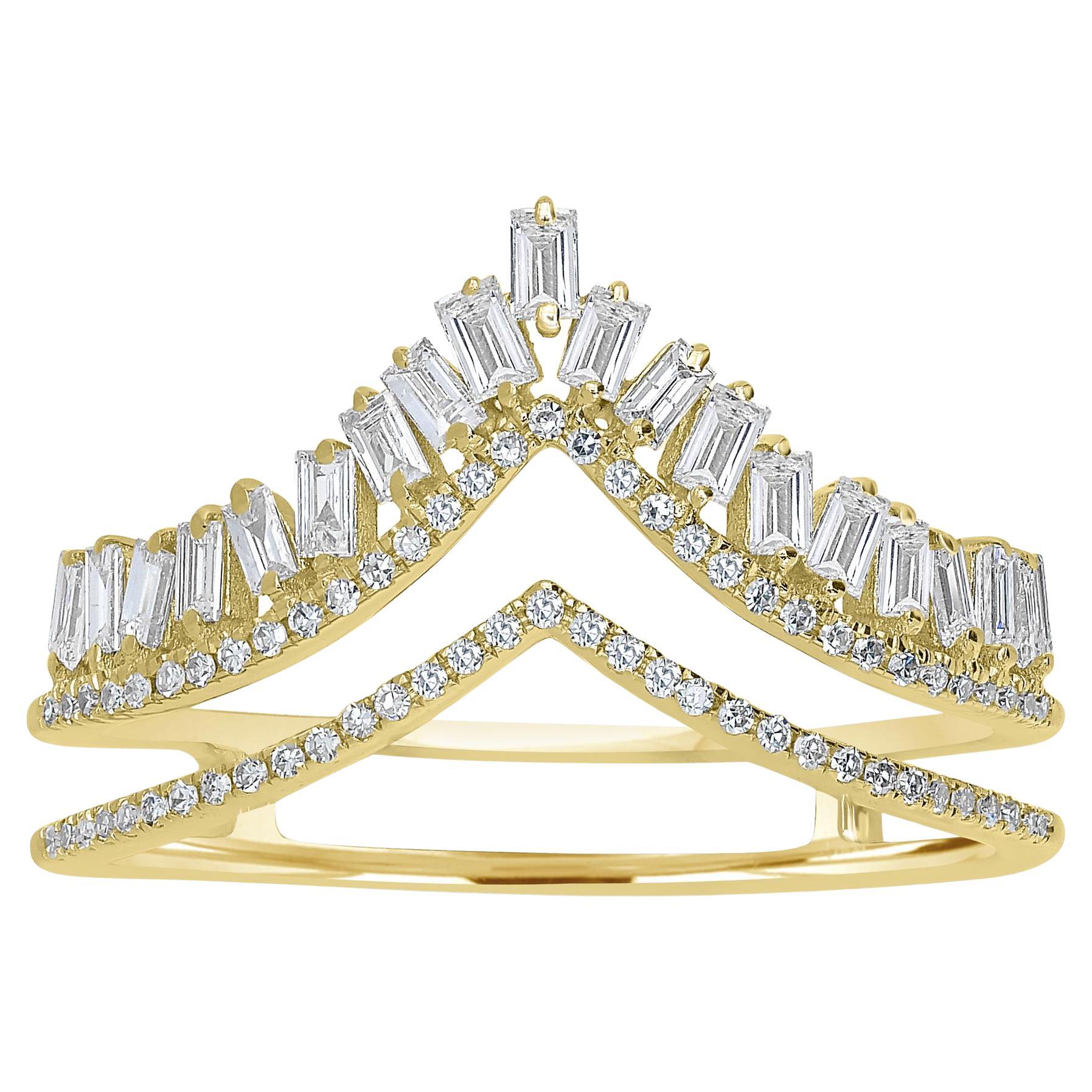Luxle 0.5 Cttw Natural Diamond Chevron Ring in 14K Gold, Size 8