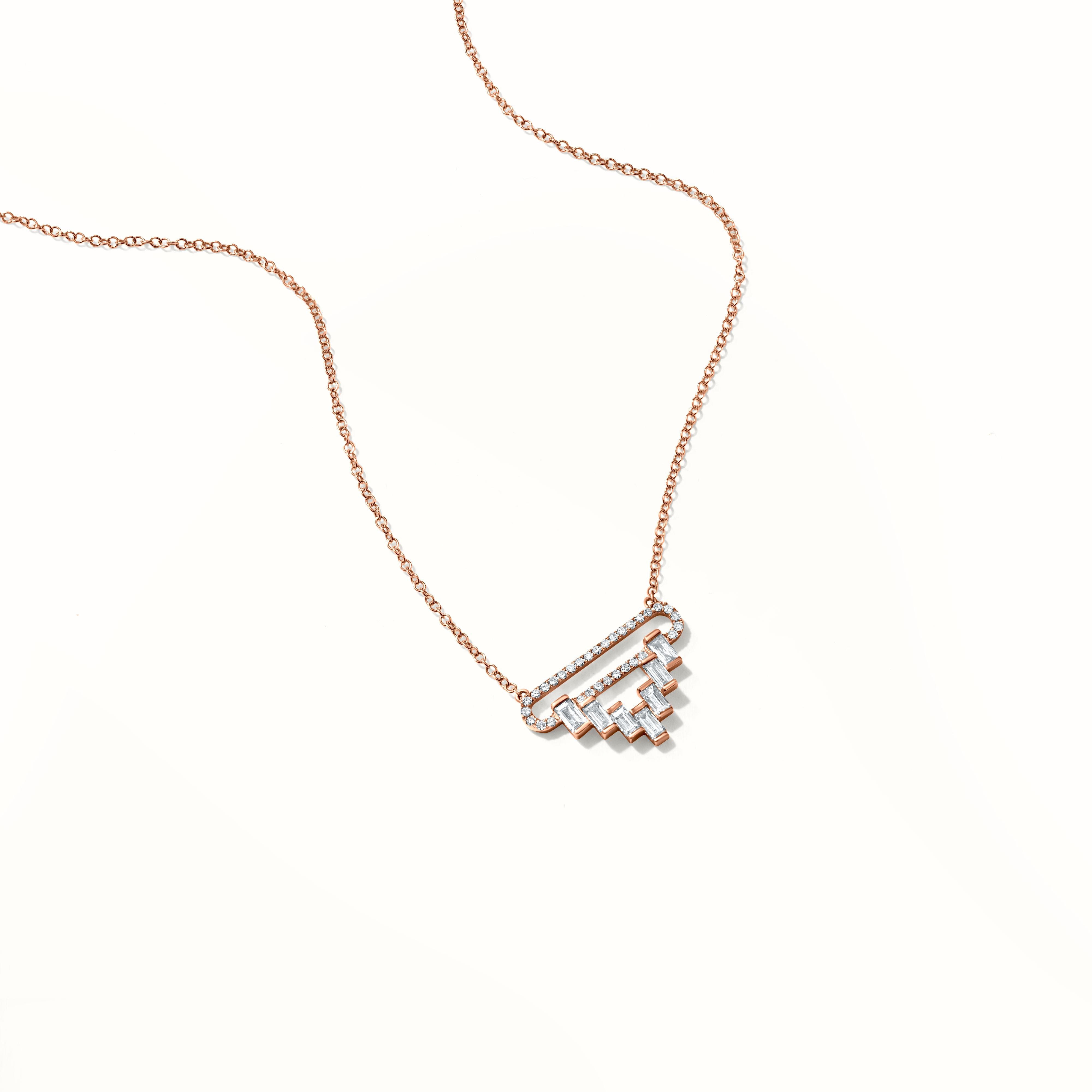 Luxle 0.51 Carat T.W Baguette Diamond Pendant Necklace in 14k Rose Gold In New Condition In New York, NY