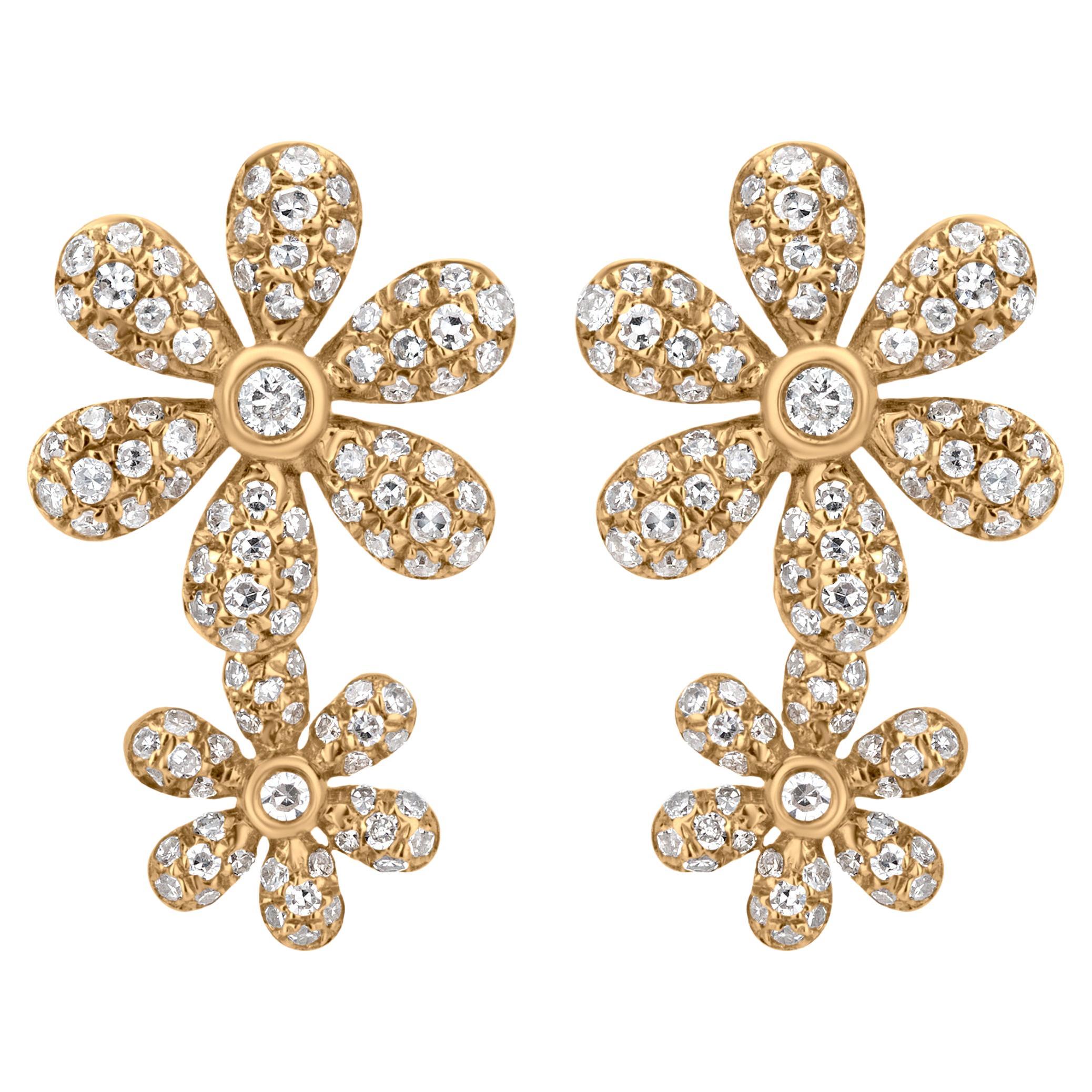 Luxle 0.51 Cttw Natural Diamond Flower Earrings in 18k Yellow Gold