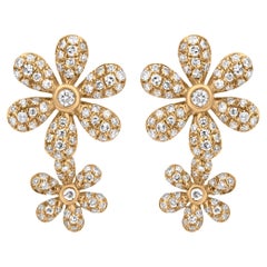Luxle Pendientes Flor de Diamante Natural de 0,51 Cttw en Oro Amarillo de 18k