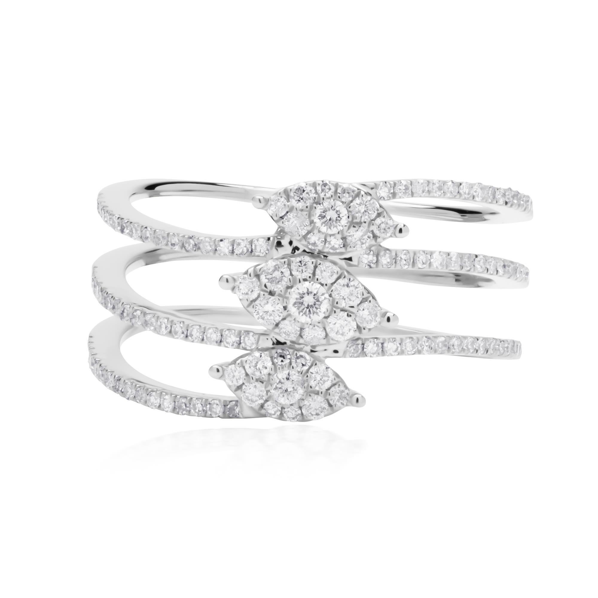 Taglio rotondo Anello Luxle con diamanti naturali a più file da 0,55 cttw, misura 7 in oro bianco 18 carati in vendita