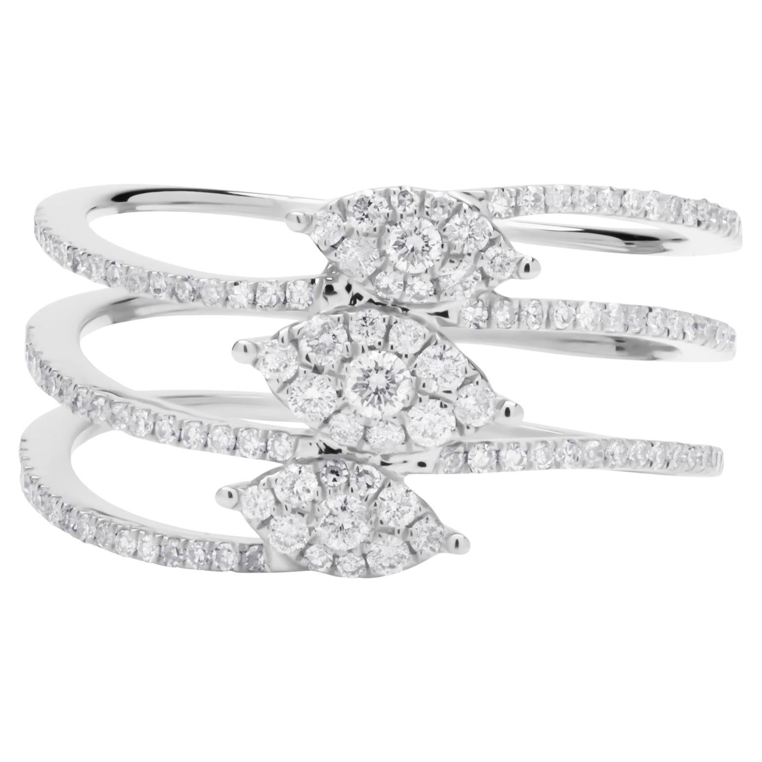 Anello Luxle con diamanti naturali a più file da 0,55 cttw, misura 7 in oro bianco 18 carati in vendita