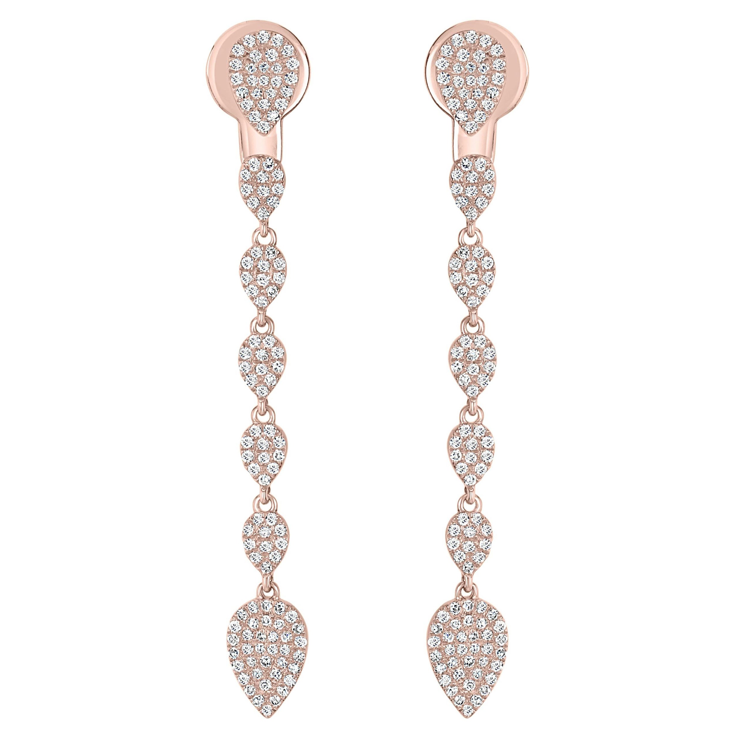 Luxle 0.52cttw Pave Diamond Pear Drop Earrings in 14k Rose Gold