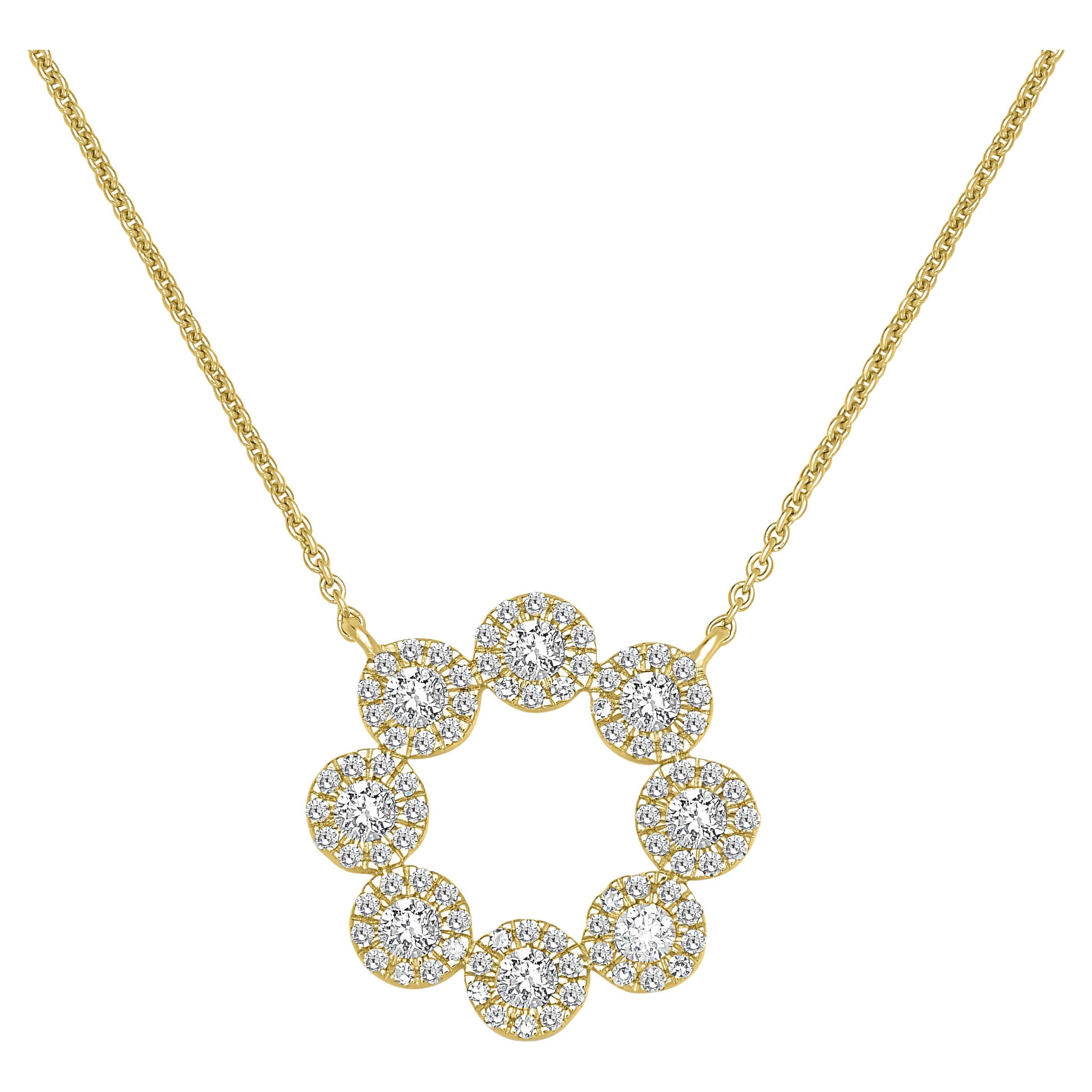 Luxle 0.52 Cttw. Multiple Circles Diamond Pendant Necklace in 14k Yellow Gold For Sale