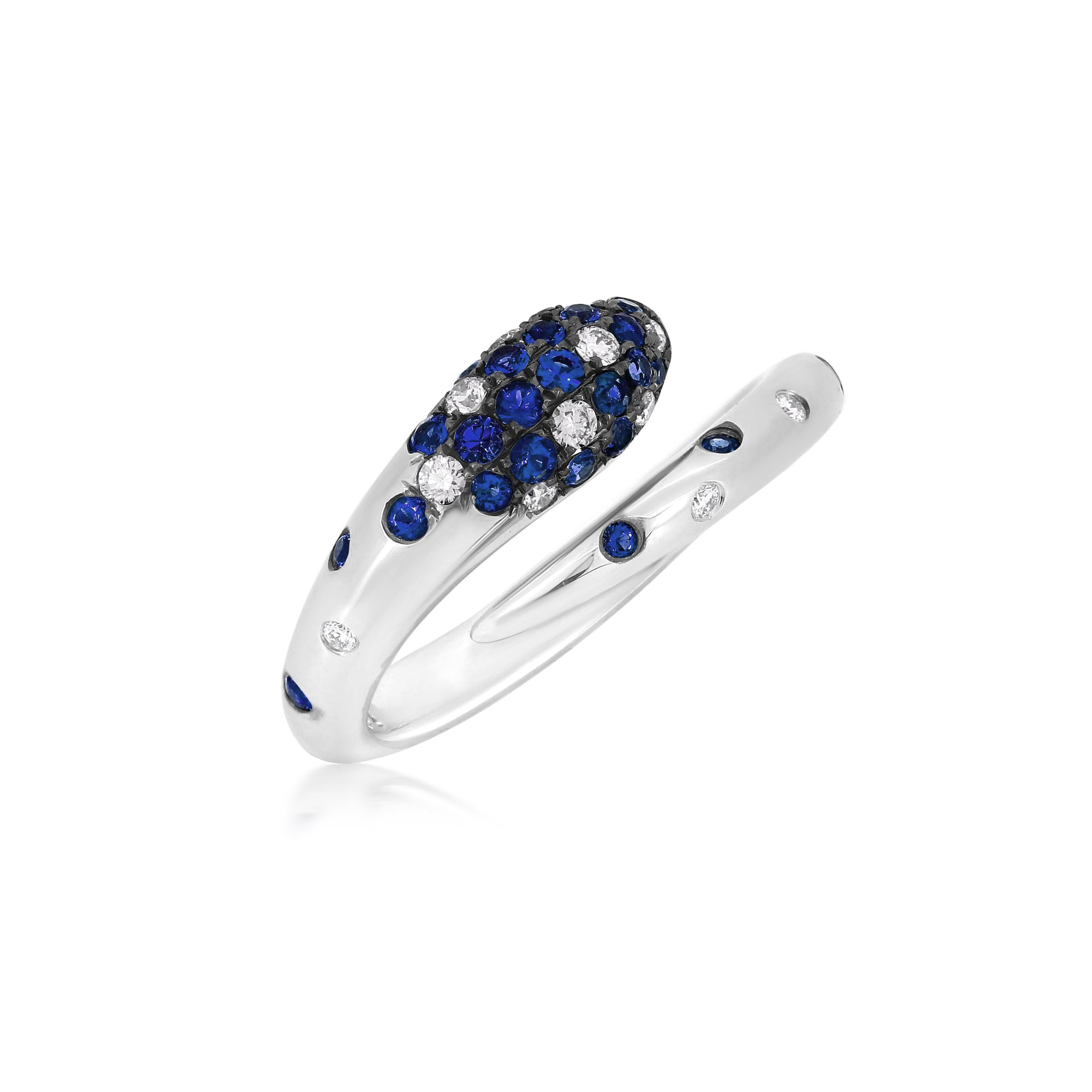  Elevate your style with the Luxle 0.53 Cttw. Blue Sapphire and Diamond Bypass Serpent Ring in 18k White Gold—an exquisite embodiment of elegance and artistry. This captivating serpent ring captures the essence of mystique and sophistication, making