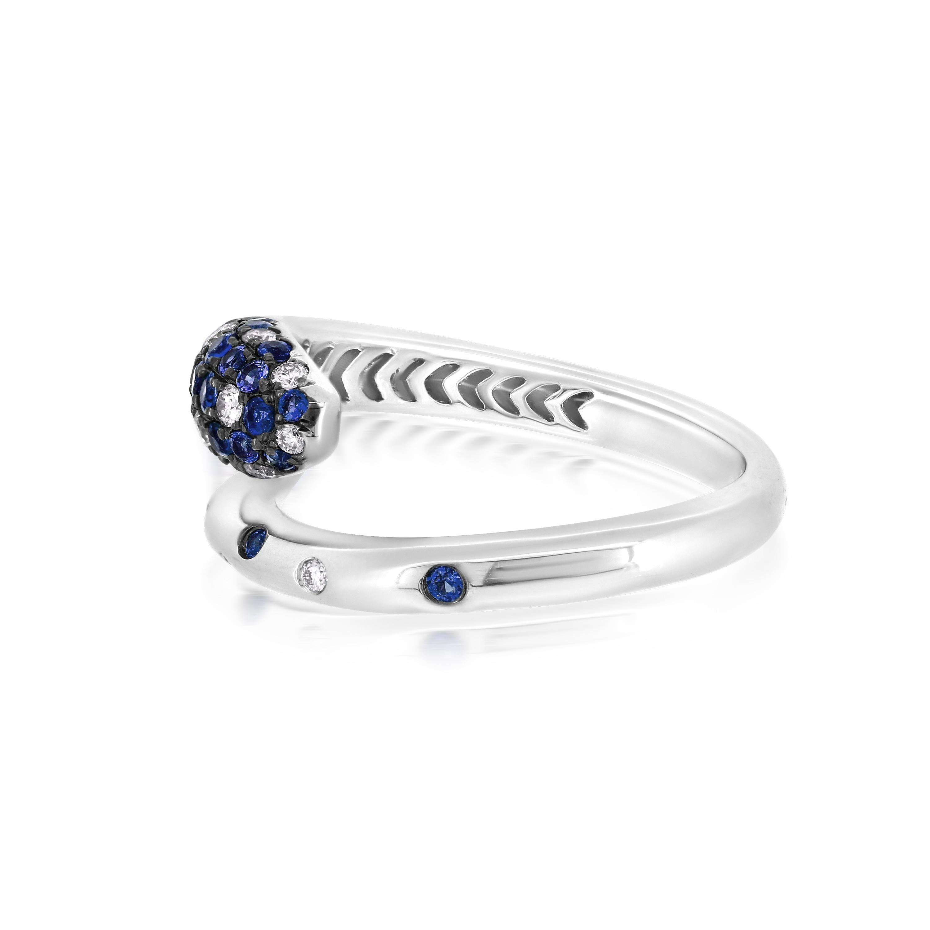 Contemporary Luxle 0.53 Cttw. Blue Sapphire and Diamond Bypass Serpent Ring in 18k White Gold For Sale