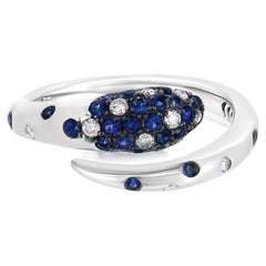 Luxle 0.53 Cttw. Blue Sapphire and Diamond Bypass Serpent Ring in 18k White Gold