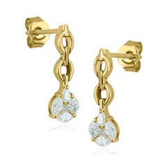 Luxle 0.53 Cttw Natural Diamond Chain Drop Earrings in 14K Yellow Gold
