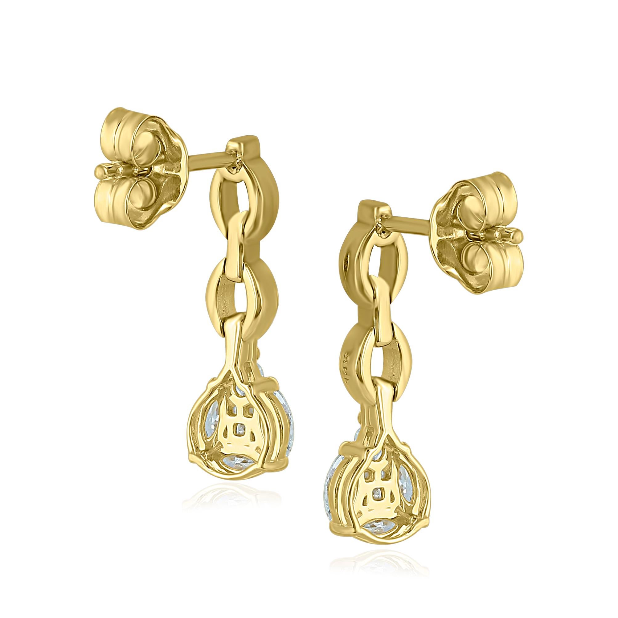Contemporain Luxle, boucles d'oreilles pendantes en or jaune 14 carats avec diamants naturels 0,53 carat en vente