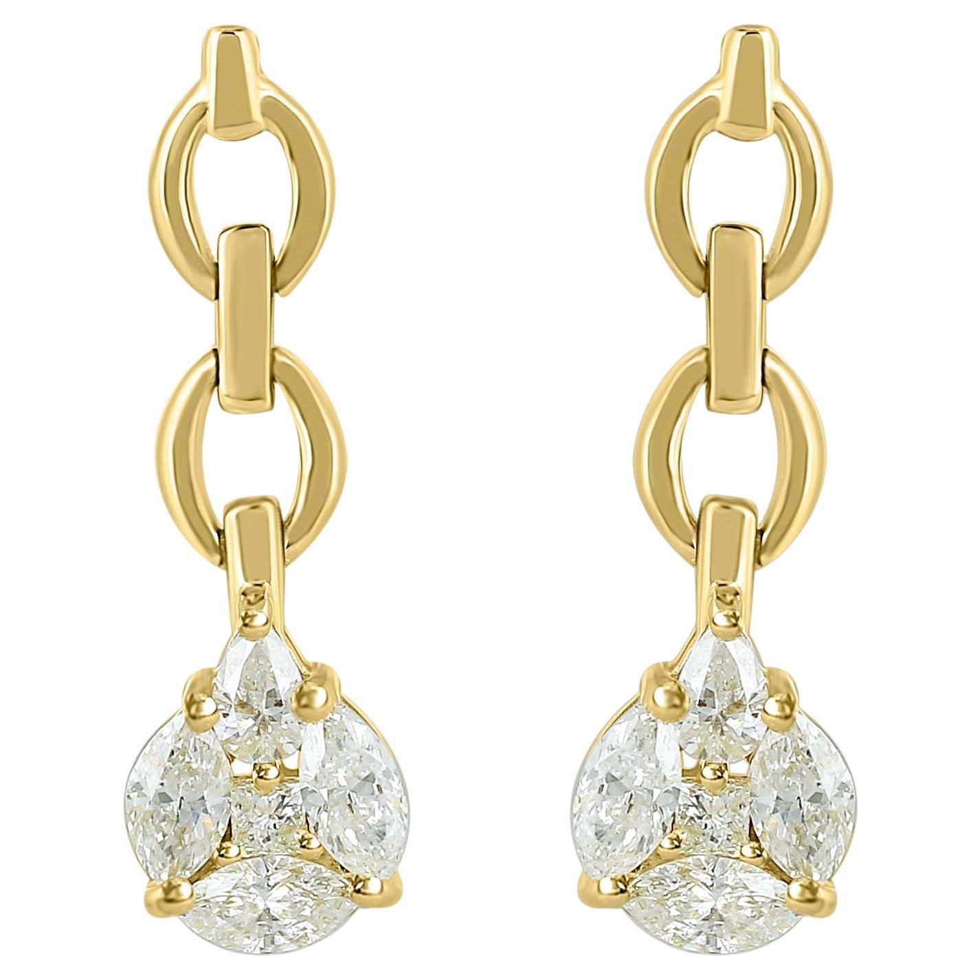 Luxle 0.53 Cttw Natural Diamond Chain Drop Earrings in 14K Yellow Gold