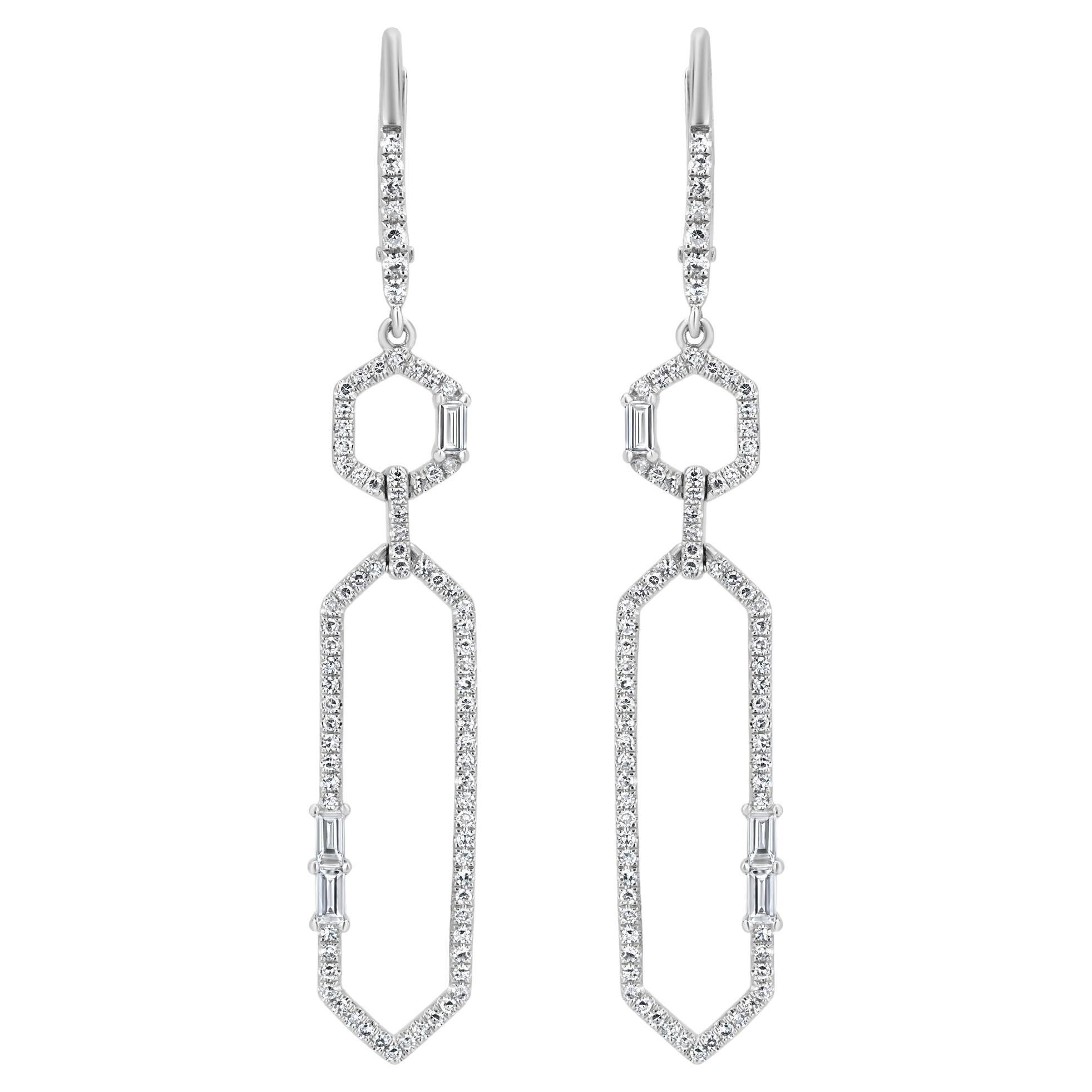 Luxle 0.63 Cttw Natural Diamond Geometric Drop Earrings in 18K White Gold For Sale