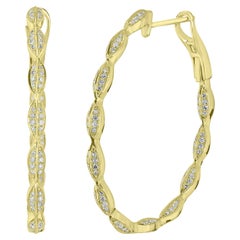 Luxle 0.55 Carat T.W Round Diamond Leaf Hoop Earrings in 18k Yellow Gold