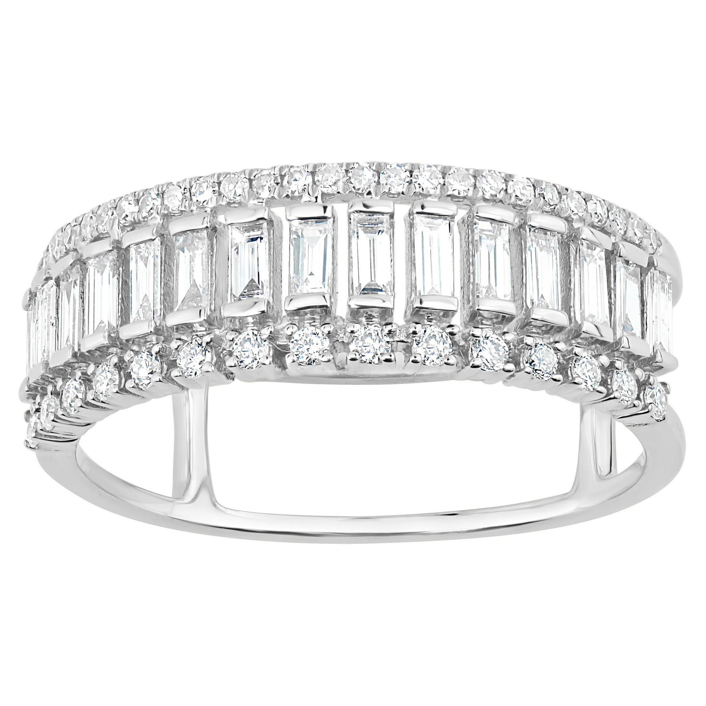 Luxle 0.56cttw Baguette and Round Diamond Band Ring in 18k White Gold For Sale