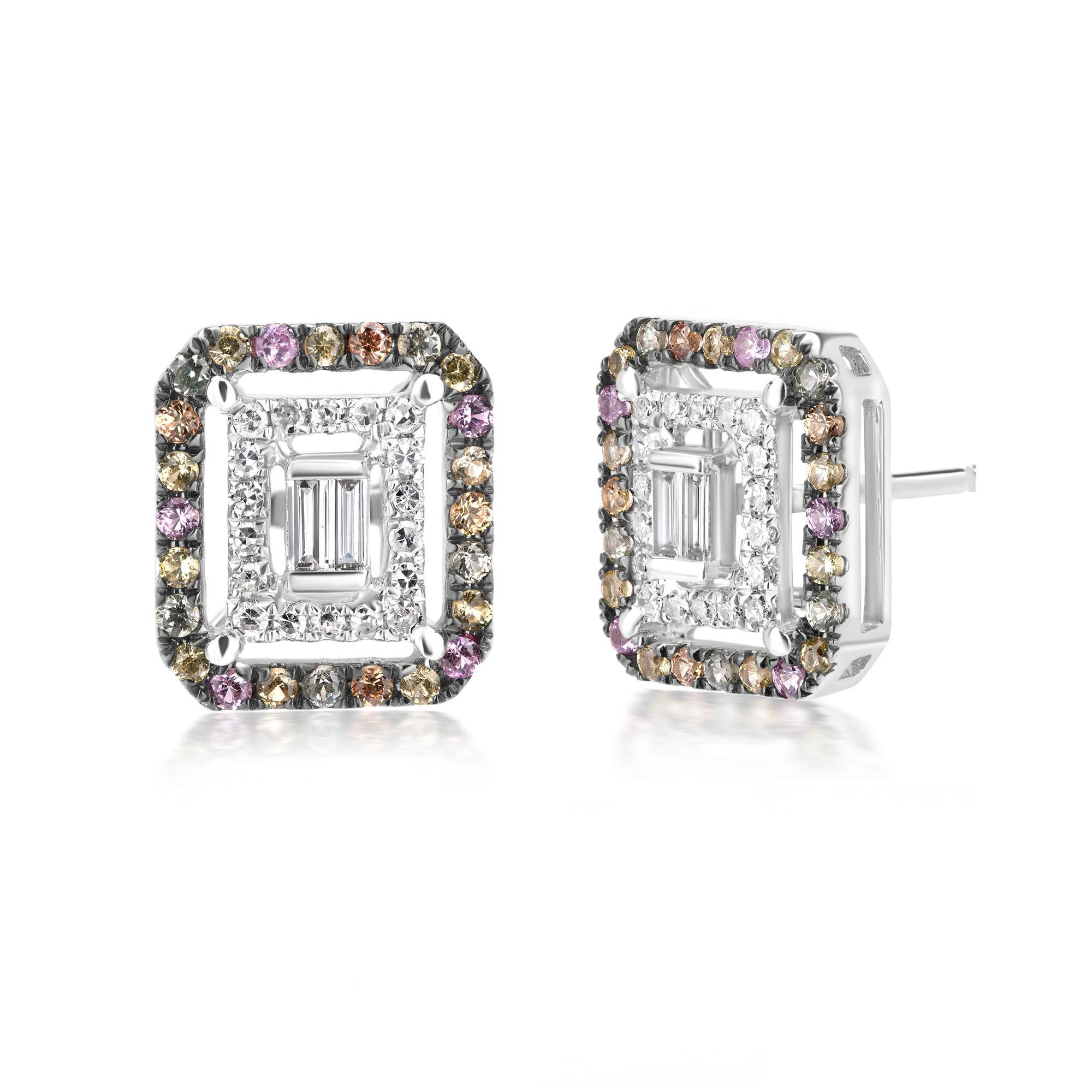 Luxle Pendientes de oro de 18 quilates con diamantes naturales y zafiros múltiples de 0,60 qt Contemporáneo en venta