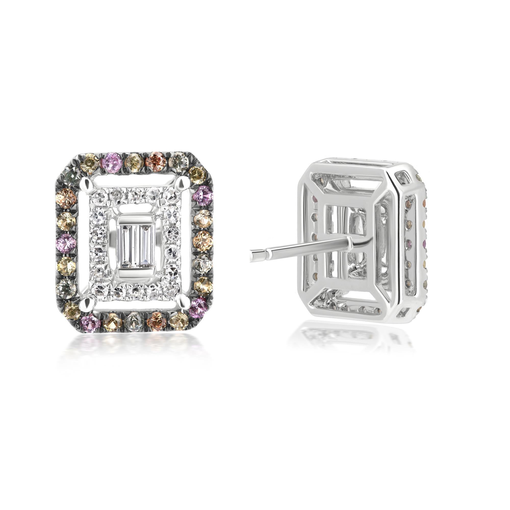 Luxle Pendientes de oro de 18 quilates con diamantes naturales y zafiros múltiples de 0,60 qt Corte baguette en venta