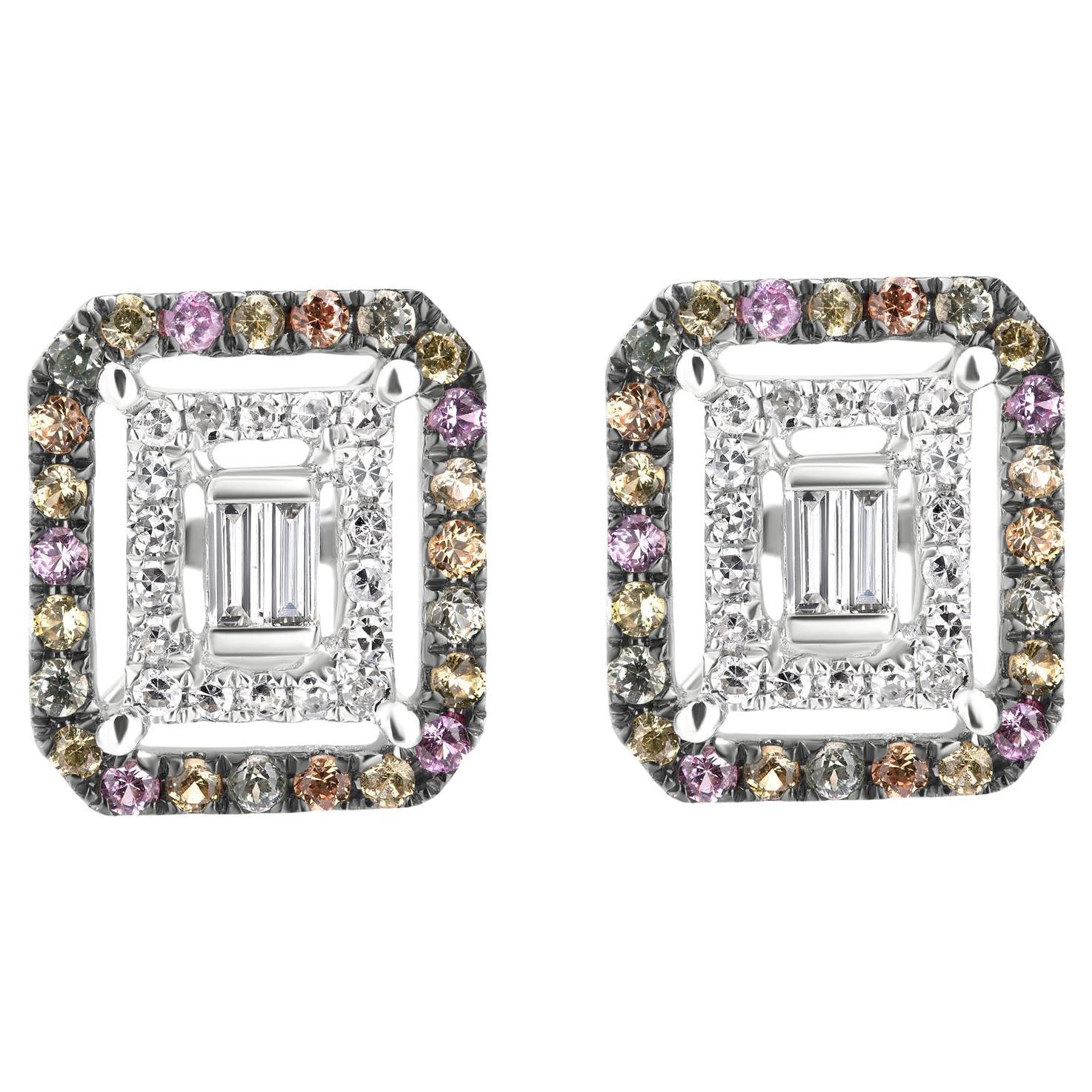 Luxle 0.60 Cttw Natural Diamond/Multi Sapphire Stud Earrings in 18K Gold