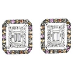 Luxle 0.60 Cttw Natural Diamond/Multi Sapphire Stud Earrings in 18K Gold