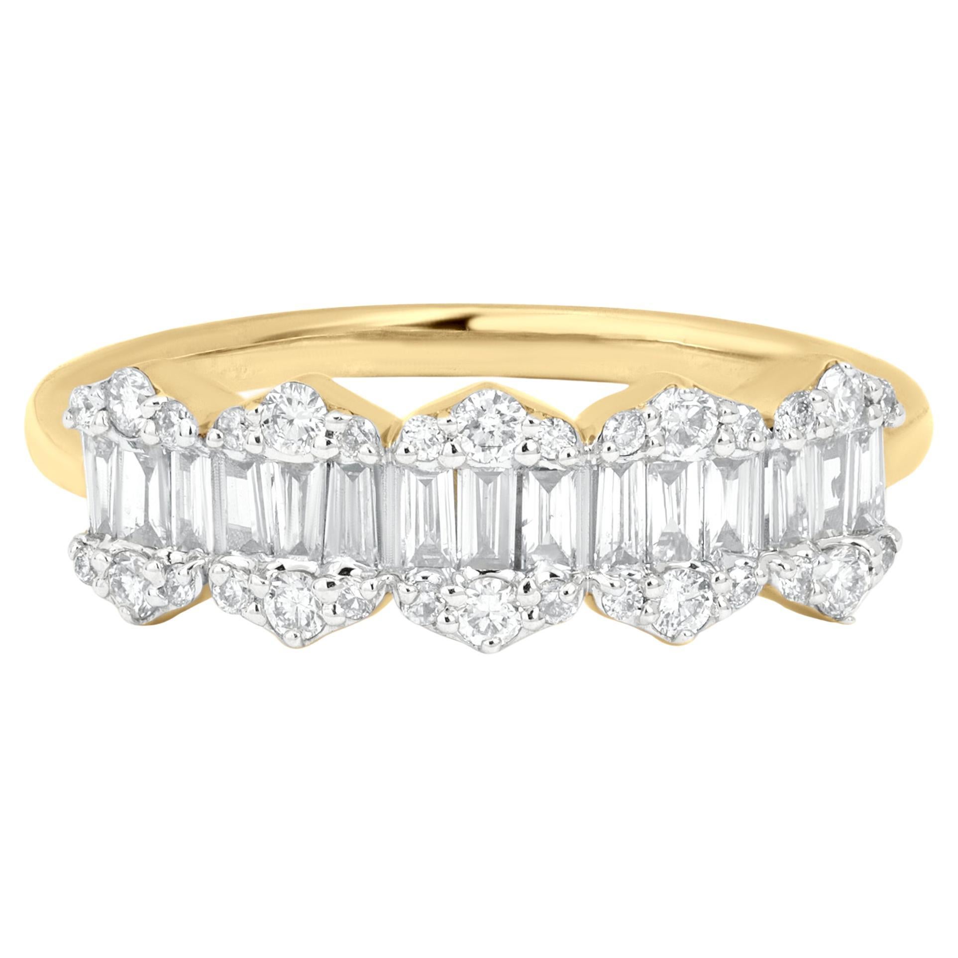 14K Yellow Gold 0.60 Cttw Natural Diamond Ring Size 7